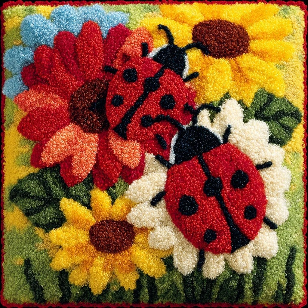 Henypt Latch Hook Kits-D Latch Hook Cushion Kits,Latch Hook Kit, Flowers And Ladybugs