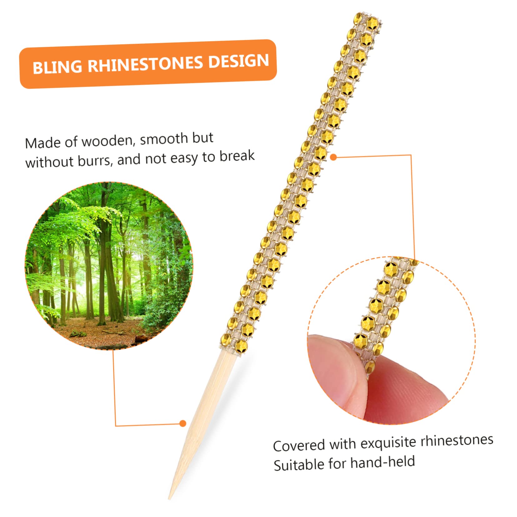 Hemobllo 1 Set Wooden Apple Sticks with Bling Rhinestones Candy Skewers and Bags Includes of Sparkling Ribbon for Parties Weddings and DIY Treats