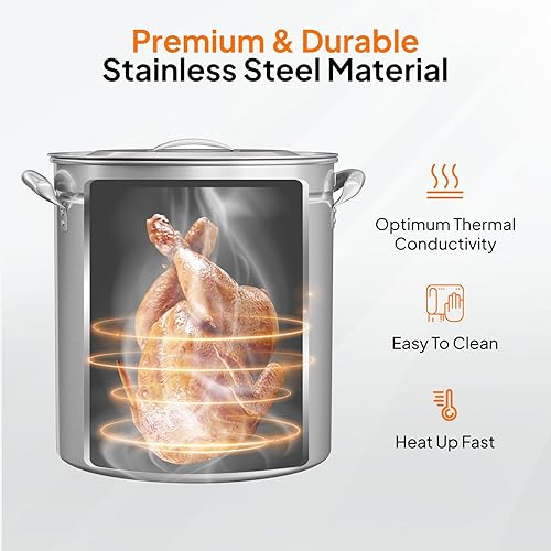 Miniatura 2 de ROVSUN 36QT Olla de Hervir Mariscos de Acero Inoxidable con Cestillo Colador, Tapa y Gancho, Olla de Cocina Versátil para Hervir Cangrejo, Langosta,