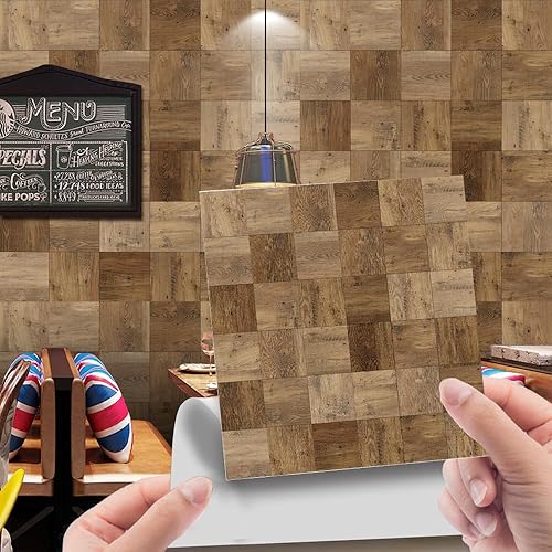 Lukery LA013 - 20 hojas de azulejos impermeables contra salpicaduras para cocina, imitación de cuero sintético 3D, azulejos de grano de madera,