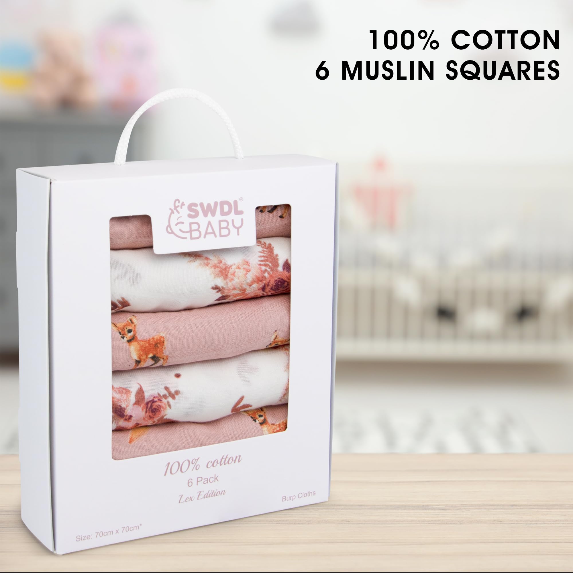 Large Baby Muslin Cloths - 100% Cotton Muslin Squares (Pack of 6, 70 x 70 cm), Lex Edition Baby Muslins, 70cm x 70cm - Image 3