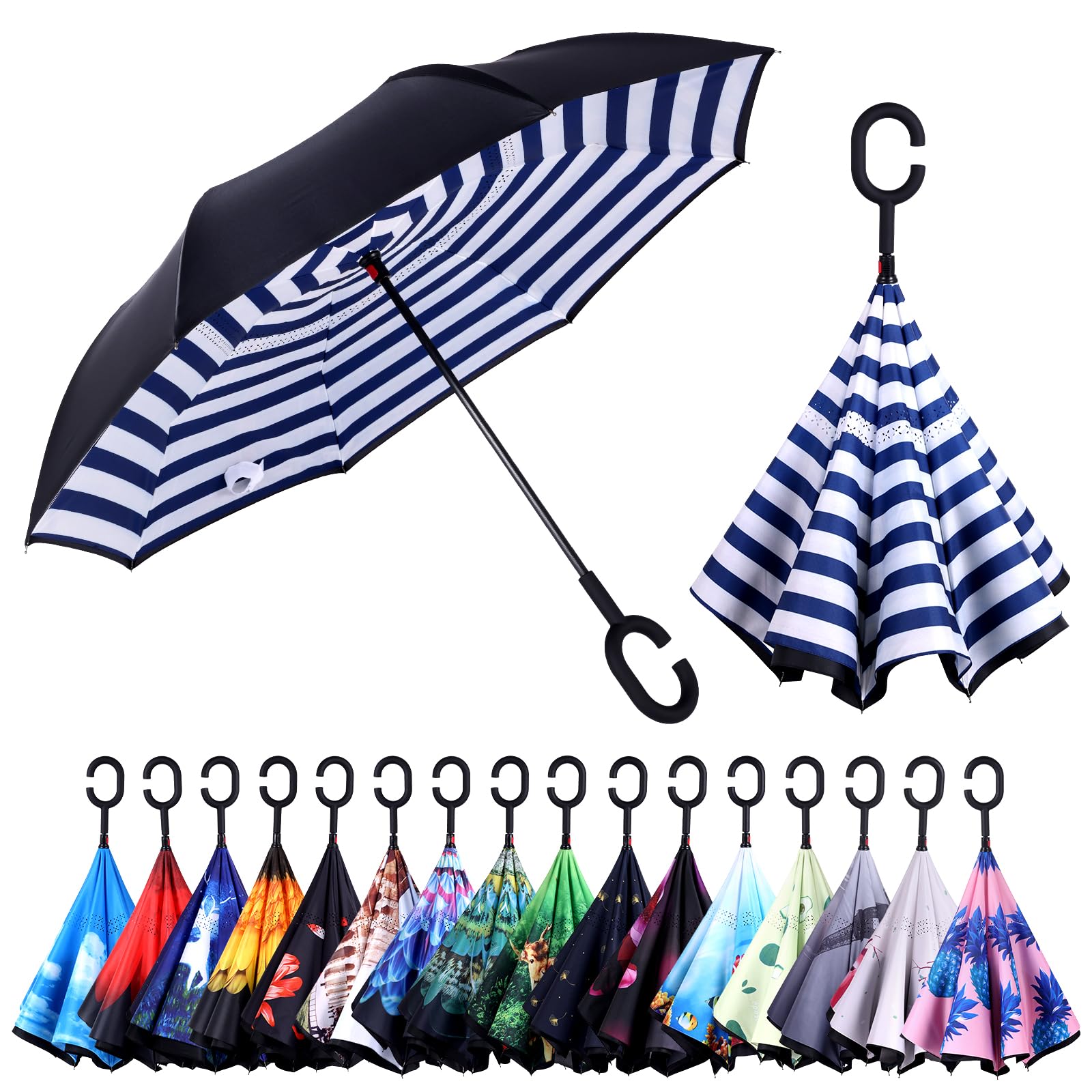 Wxjiahetai Inverted Umbrella,Windproof Reverse Umbrellas for Rain with Reversible Inside-Out Design Large Upside Down Umbrella for Women & Men with