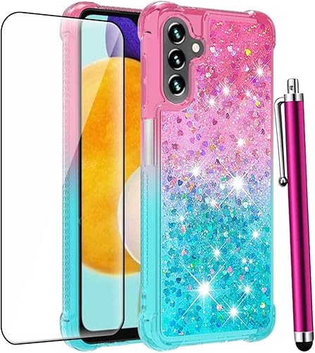 CAIYUNL Funda para Samsung Galaxy A13 5G con protector de pantalla de vidrio templado para mujeres y niñas con brillantina flotante con líquido