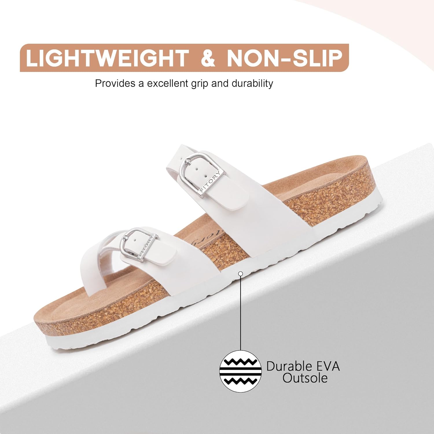 FITORY Women's Slide Sandals with Soft Cork Footbed, Comfort Arch Support Flat Sandals for Summer Size 6-11 - Image 5