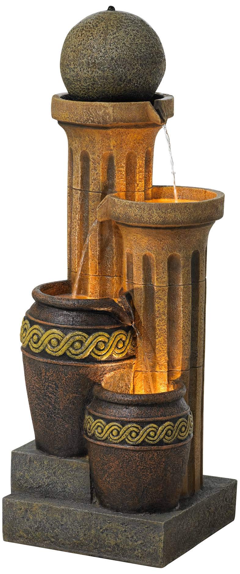 Sphere Jugs and Columns 50" High Large Rustic Indoor Outdoor Decor Faux Stone Floor Fountain with Light LED Standing Waterfall Water Feature for Outside Garden Patio Yard Backyard - John Timberland