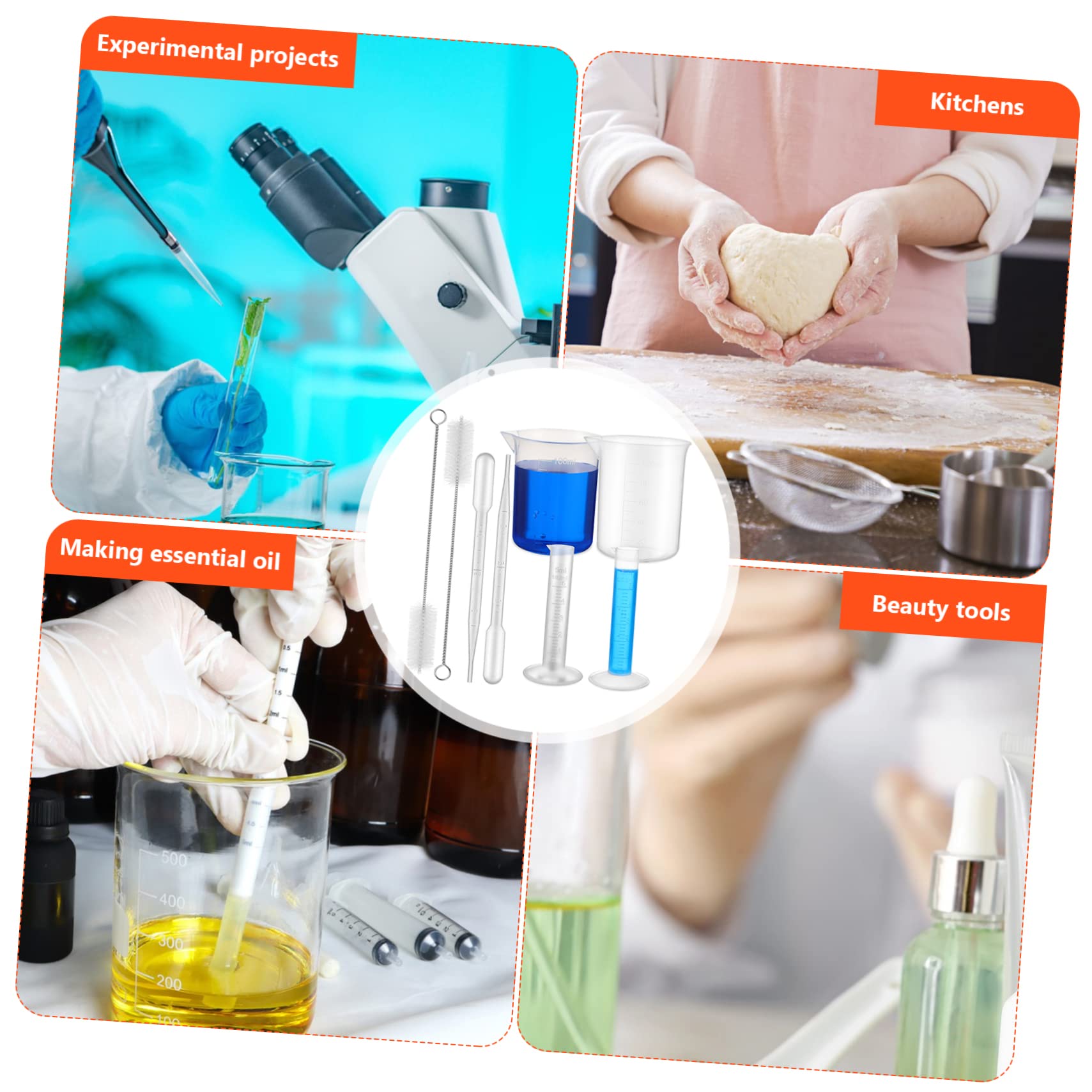 Gatuida 3juegos Cilindros Graduados De Plástico Pipetas De Transferencia y Cepillos Para Tubos Herramientas De Medición Para Laboratorio y Cocina