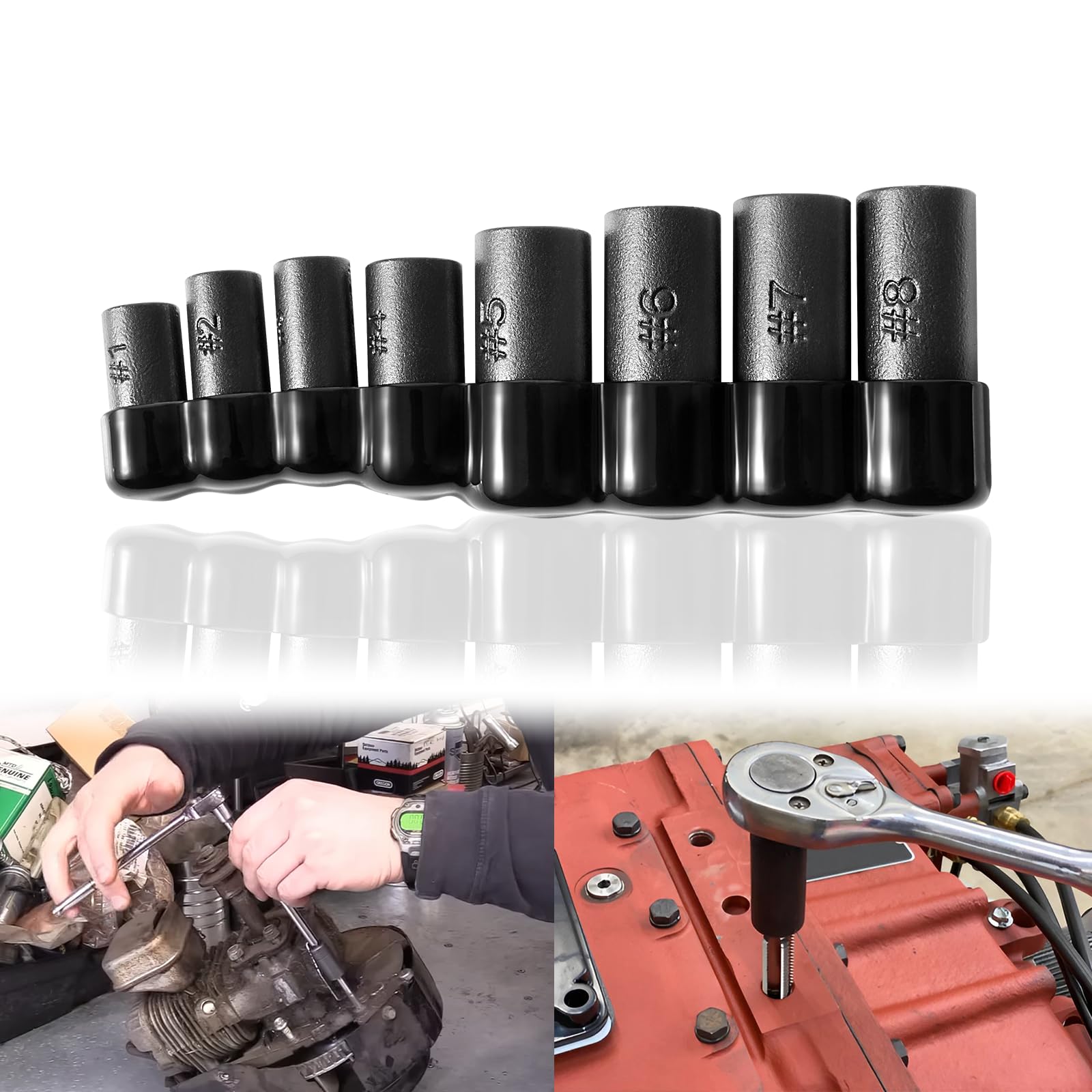 Camoo70500 Tap Socket Wrench Set 8-piece Use with 1/4" & 3/8" Drive Fits All MCTI Taps Thru 1/2” & 1/8" NPT Taps