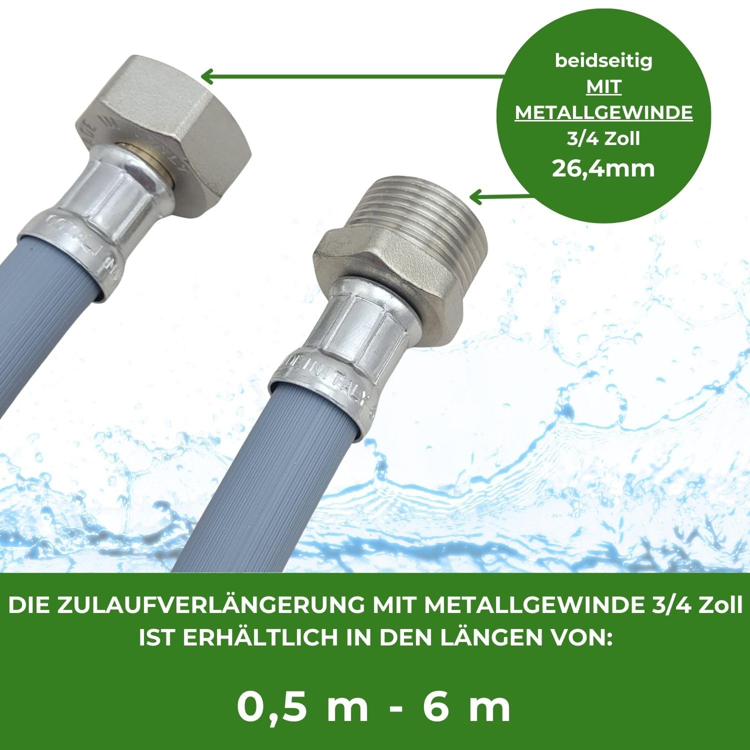 LICHTBLAU Zulaufschlauch Verlängerung 2m 3/4 Zoll | Mit Metallgewinde für Waschmaschine und Geschirrspüler – universeller Wasserzulaufschlauch