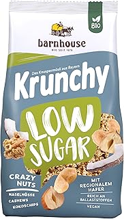 Barnhouse Krunchy Low Sugar Crazy Nuts, zuckerarmes Bio Hafer-Knuspermüsli aus Bayern, mit Cashews, Haselnüssen und Kokoschips, 1 x 1250 g