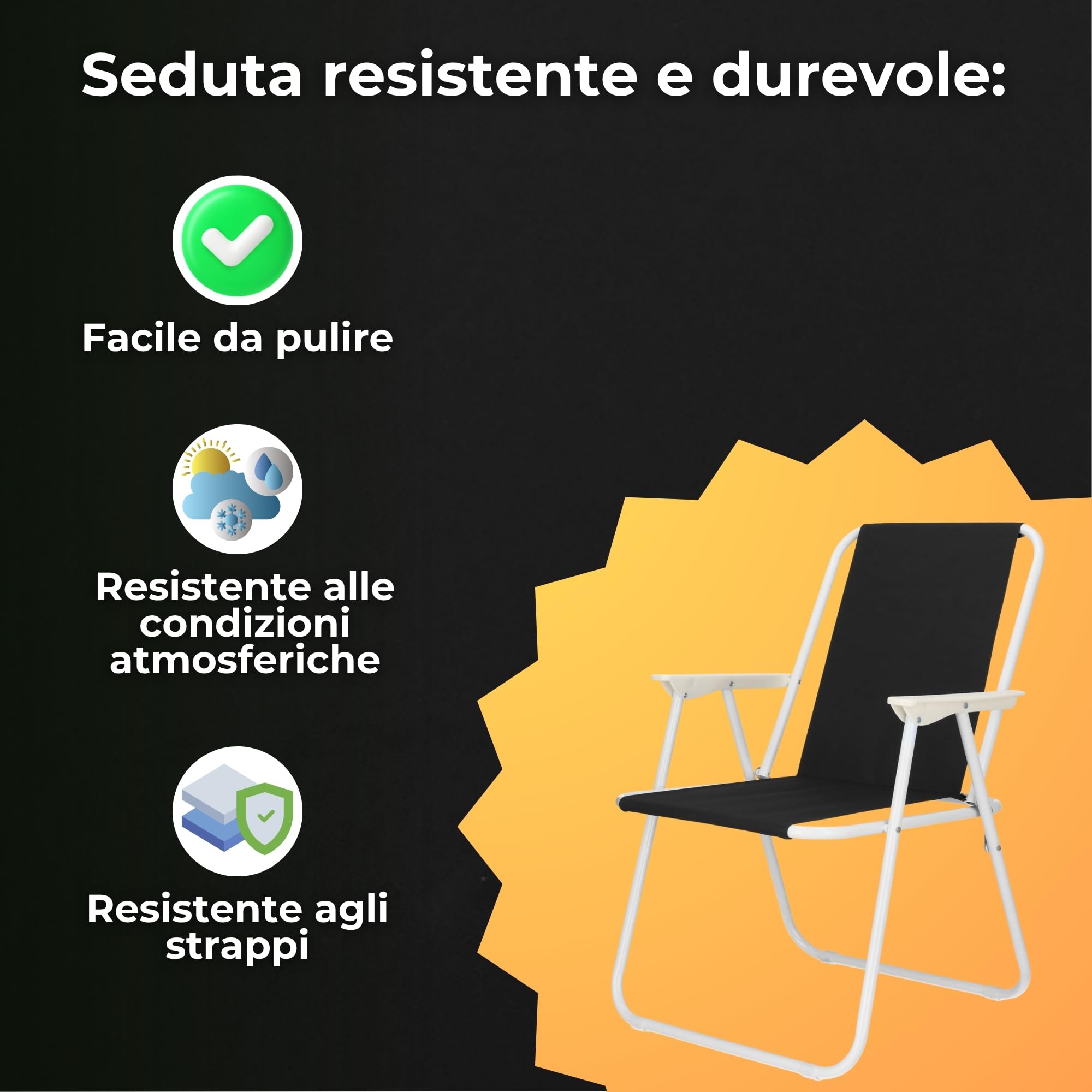 SPRINGOS Sedie pieghevoli con braccioli 58,5 x 52 x 73 cm, 2 pezzi
