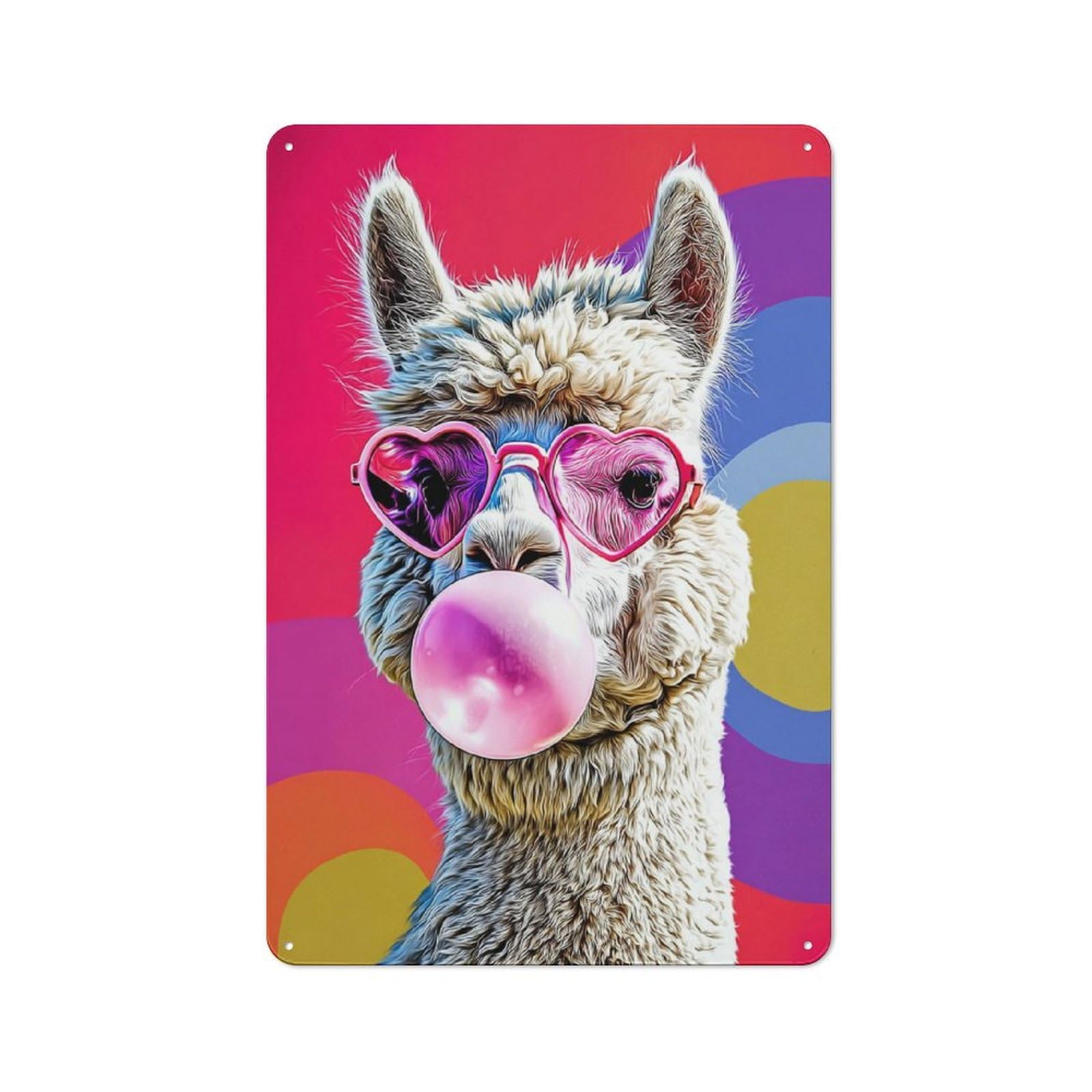Junmoney Alpaca Blowing Bubble Gum Art Tin Sign 30X20cm With For Workshop Wall, Vintage Decor, Gift For Workshop Decor Fans During The Christmas Season