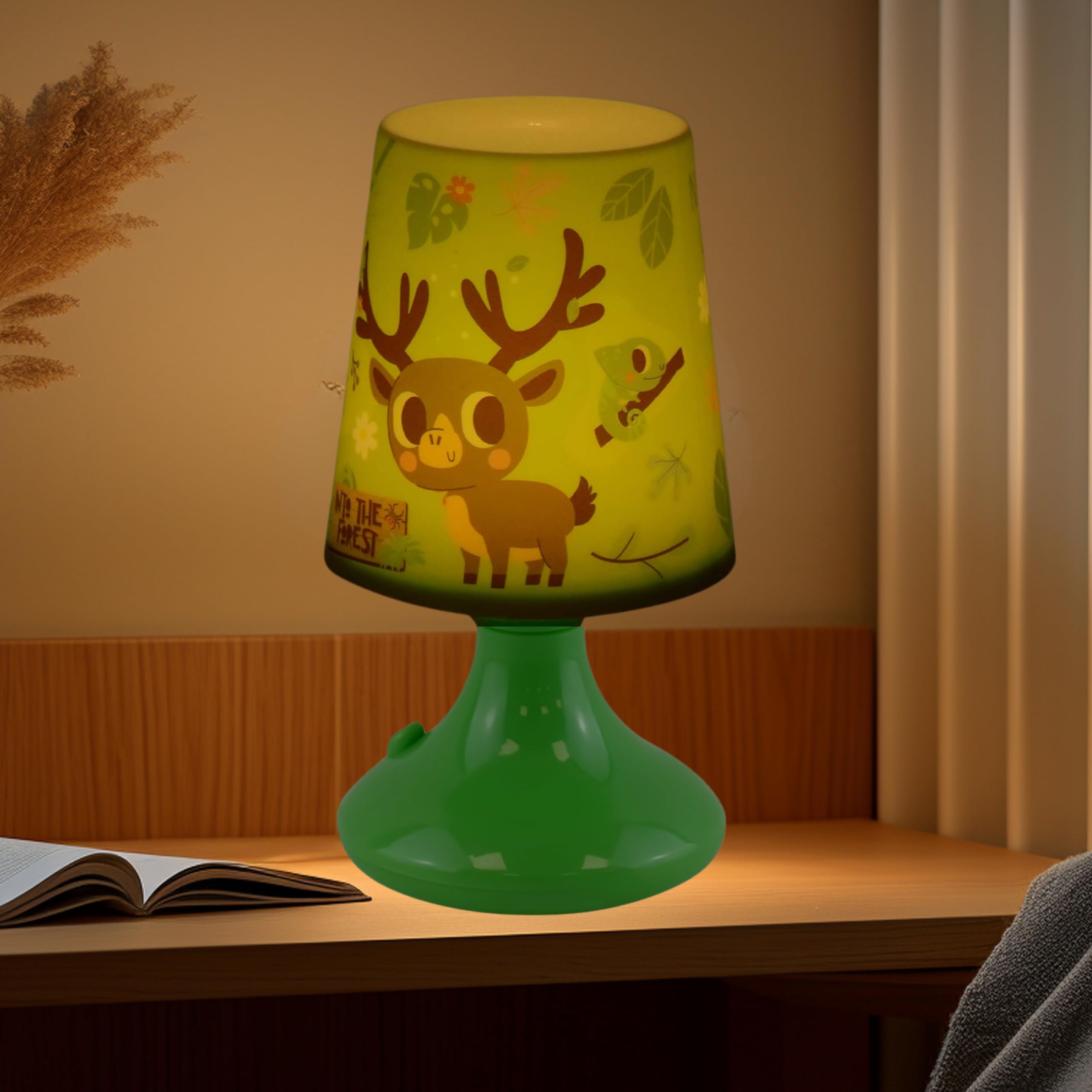 Hovuk Girls Into The Forest Table Lamp For Kids, Battery Operated Kids Bedside Lamp, Easy Switch On/Off Button Led Night Light For Boys Bedroom Size 18Cm