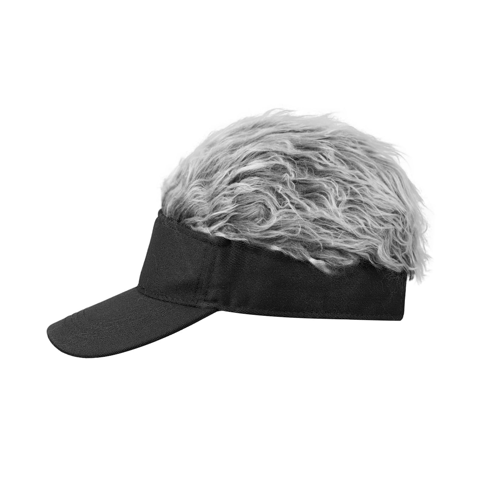 Funny Mens Visor Cap with Wig Halloween Cosplay Roleplay Raves Fancy Dress Party Spiked Fake Hairs Baseball Caps Headwear Costume Accessory Adjustable Anti-UV Tennis Beach Golf Sun Hat Topee