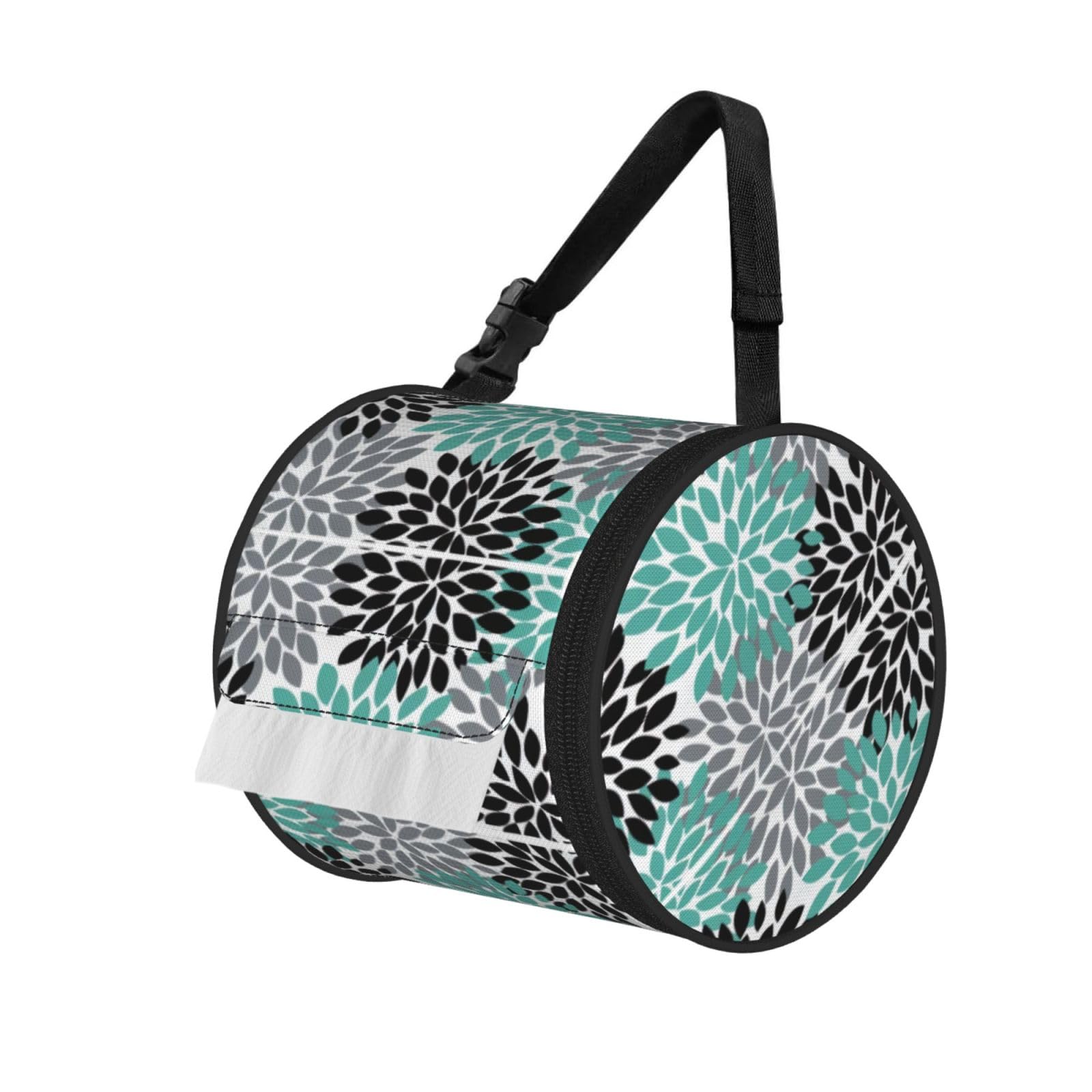 Dahlia Flower Print Cylinder Tissue Holder Bag With Strap, Portable Roll Dispenser Case For Car Rv Camping