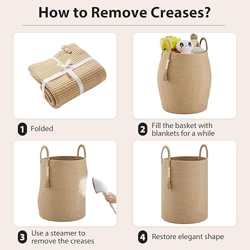 Miniatura 7 de Cesta de lavandería de cuerda tejida de yute, cesta alta para almacenamiento de mantas, canasta grande de ropa sucia para juguetes, cesta decorativa