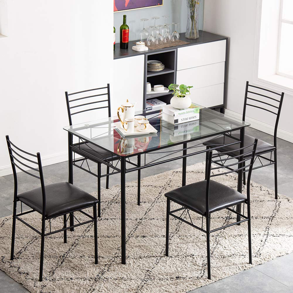 Buy Bonnlo 5 Pieces Dining Table Set Tempered Glass Table and 4 Chairs