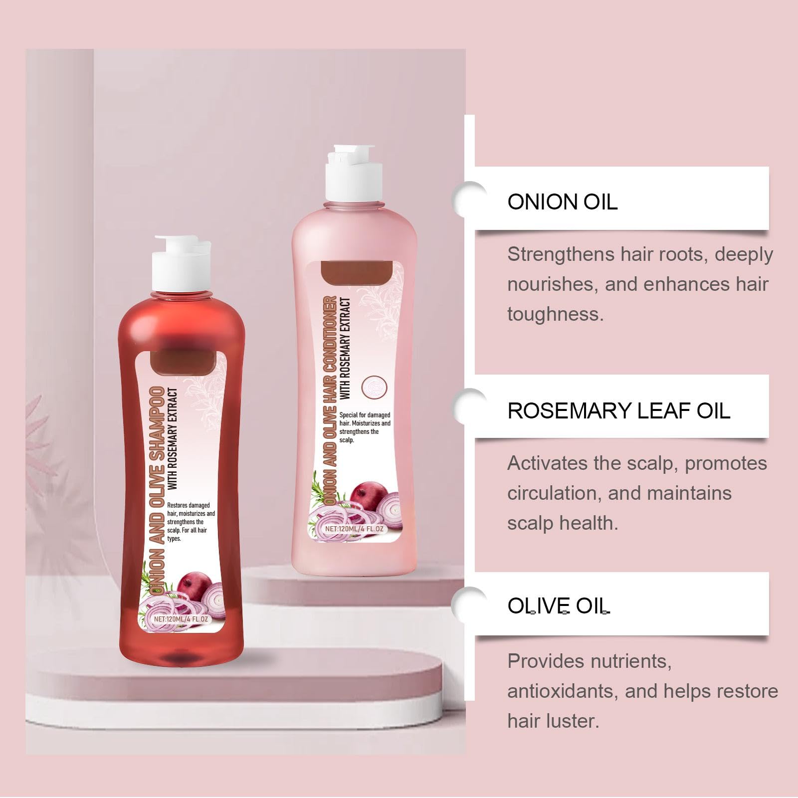 Rosmarino Onions Shampoo Conditioner Set - Hair Growth and Volume, 120ml Duotegen Hair Loss for Stronger and Thicker Hair - Image 2