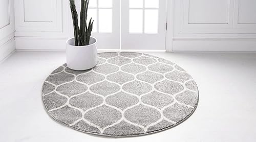 Miniatura 3 de Rugs.com Lattice Frieze Collection Alfombra  Alfombra redonda de 6 pies color gris claro mediano perfecta para cocinas y comedores