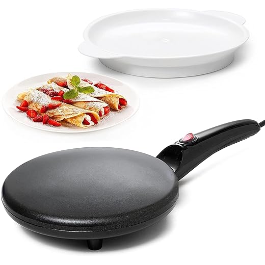 ROMILAS Electric Crepe Maker Pan with Batter Bowl, Non-Stick Griddle, Auto Temperature Control, Black