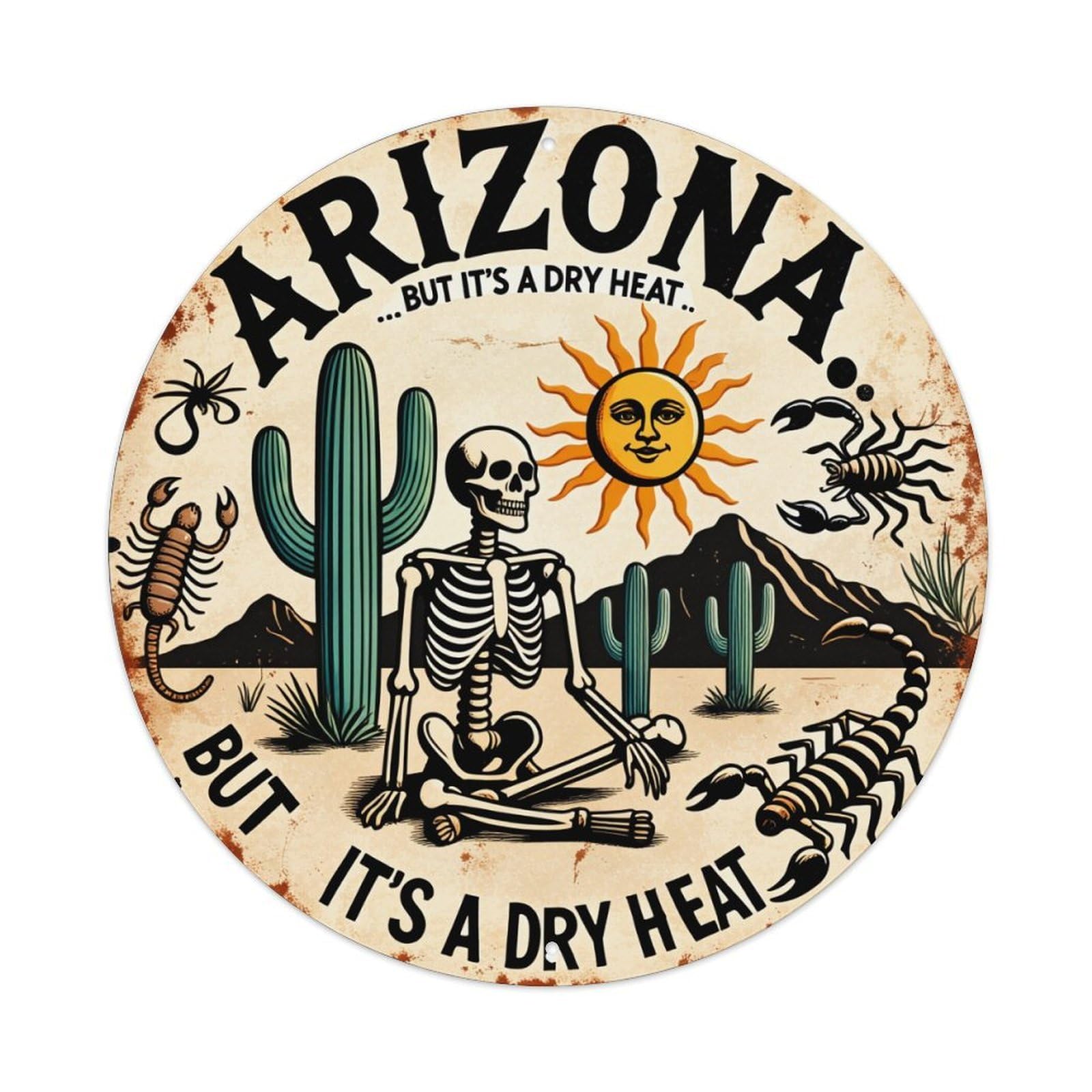 Jdfenggu Vintage Arizona Skeleton Cactus Scorpion Sun Retro Metal Tin Sign, Metal Poster For Bar, Home, Man Cave, Kitchen, Laundry Room Art Decor 8X8 Inch