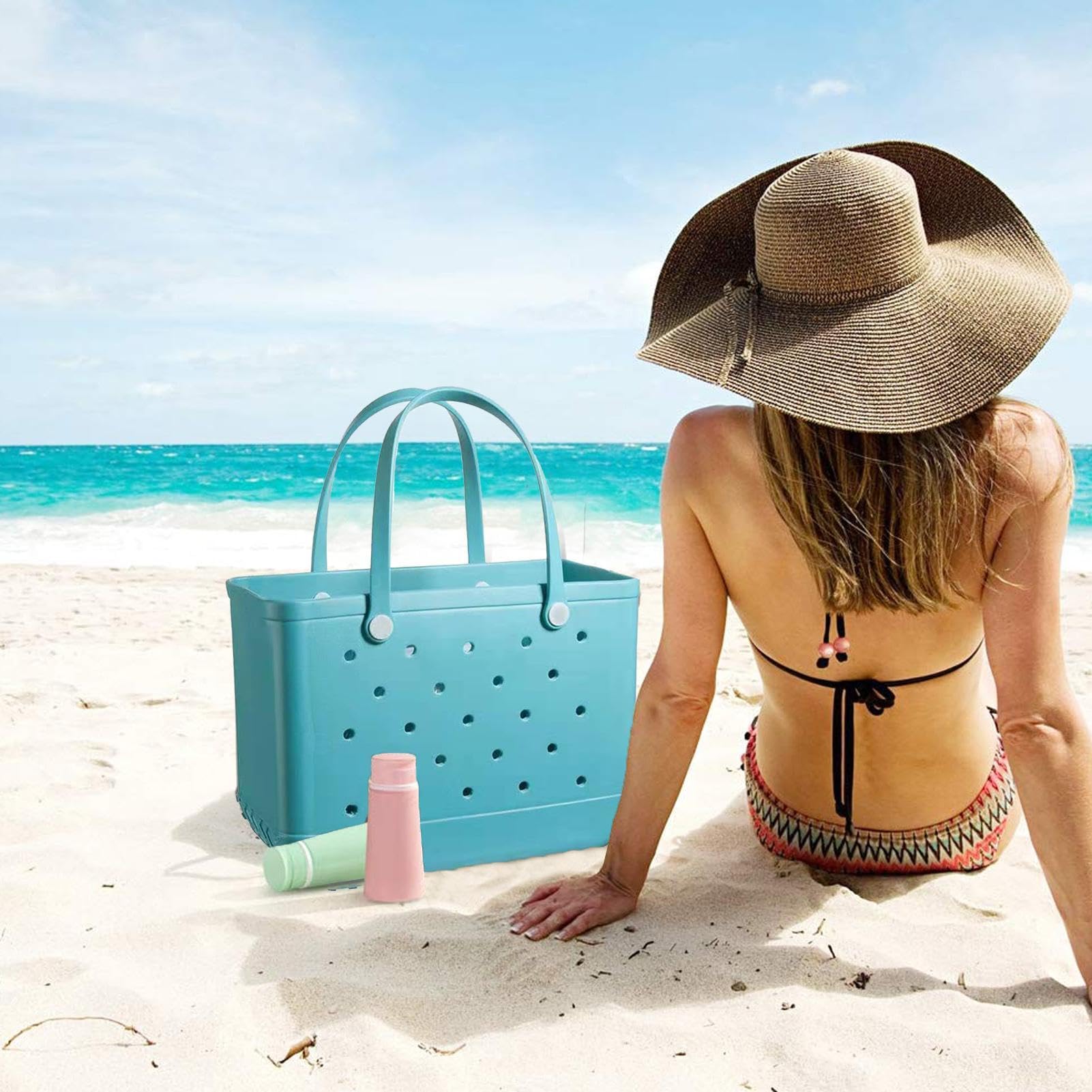 Grande borsa da spiaggia in gomma, borsa da viaggio impermeabile da donna, borsa da viaggio lavabile, elegante da donna, borsa per la spesa in gomma con fori, borsa per sport, spiaggia, mercato,