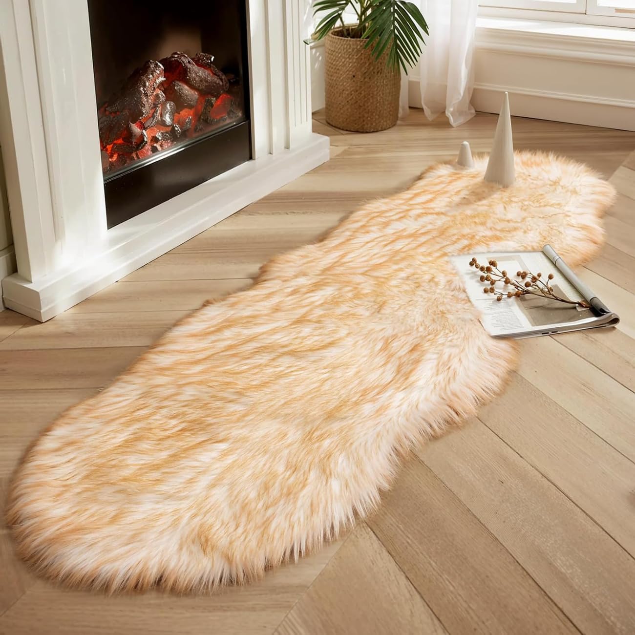 JXLOULAN Soft Fluffy Faux Sheepskin Rugs Gradient Brown 80x180 cm Faux Fur Area Rugs for Bedrooms Living Room Kids Rooms Décor — image 1