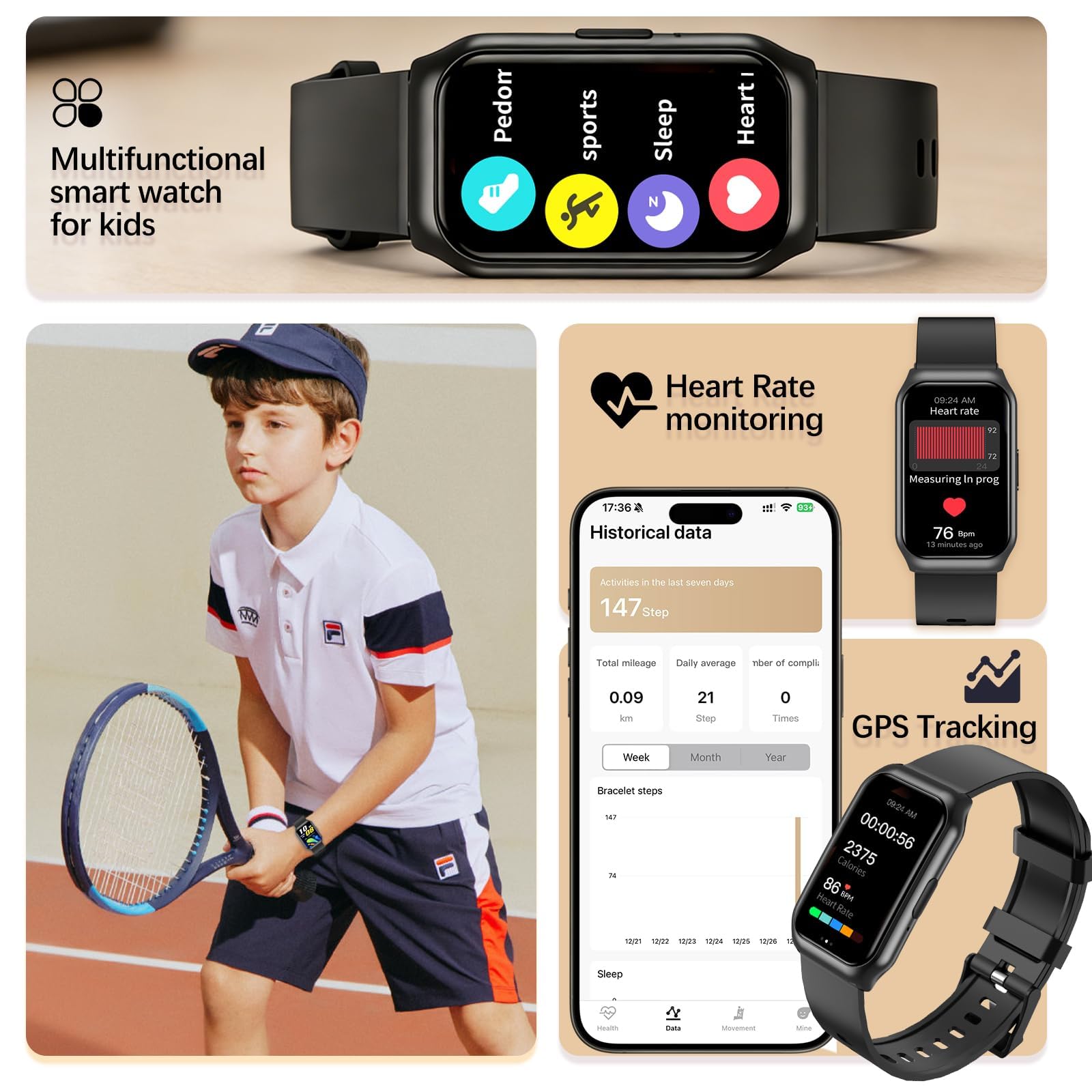 clleylise Smartwatch Bambini con GPS+LBS, Videochiamata, Chiamata, SOS, 7 Giochi Educativi, Modalità Scuola, Contapassi e Fotocamera, Orologio Digitale Multifunzione, Telefono per Bambini