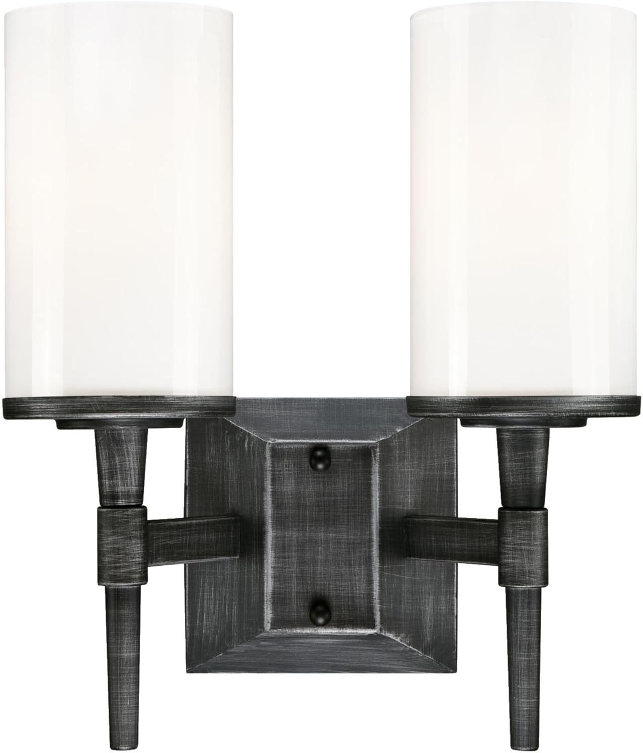 Westinghouse Lighting 6324900 Courtfield Two-Light Indoor Wall Fixture, Distressed Aluminum Finish with White Opal Glass