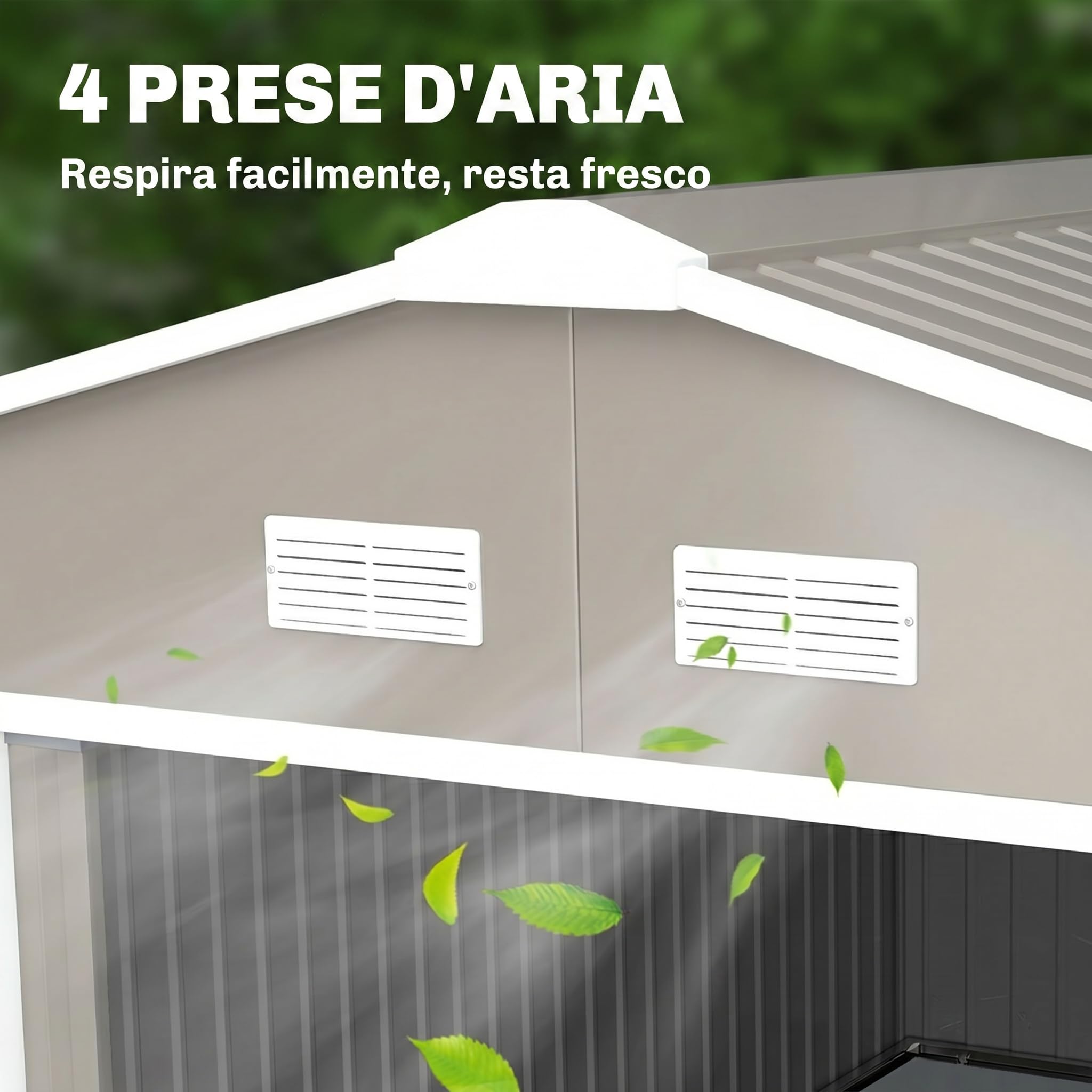 Outsunny Casetta da Giardino 12.4m² con Fondazione, 4 Prese d'Aria e 2 Porte Scorrevoli, Capanno Porta Attrezzi in Lamiera d'Acciaio, 340x386x200 cm, Grigio Chiaro
