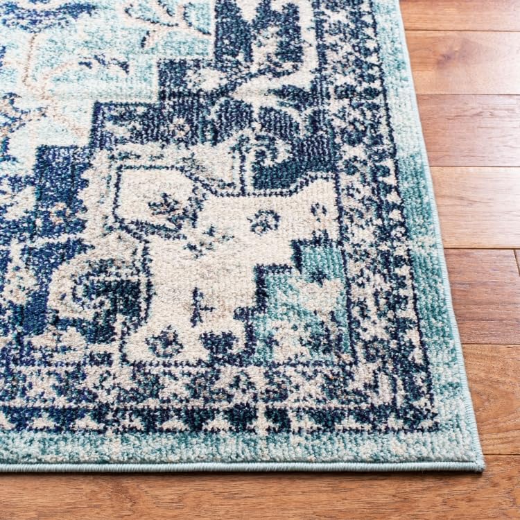 Safavieh Boho Rug for Living Room Dining Room, Bedroom - Madison Collection, Short Pile, in Teal and Navy, 91 X 152 cm - Image 3