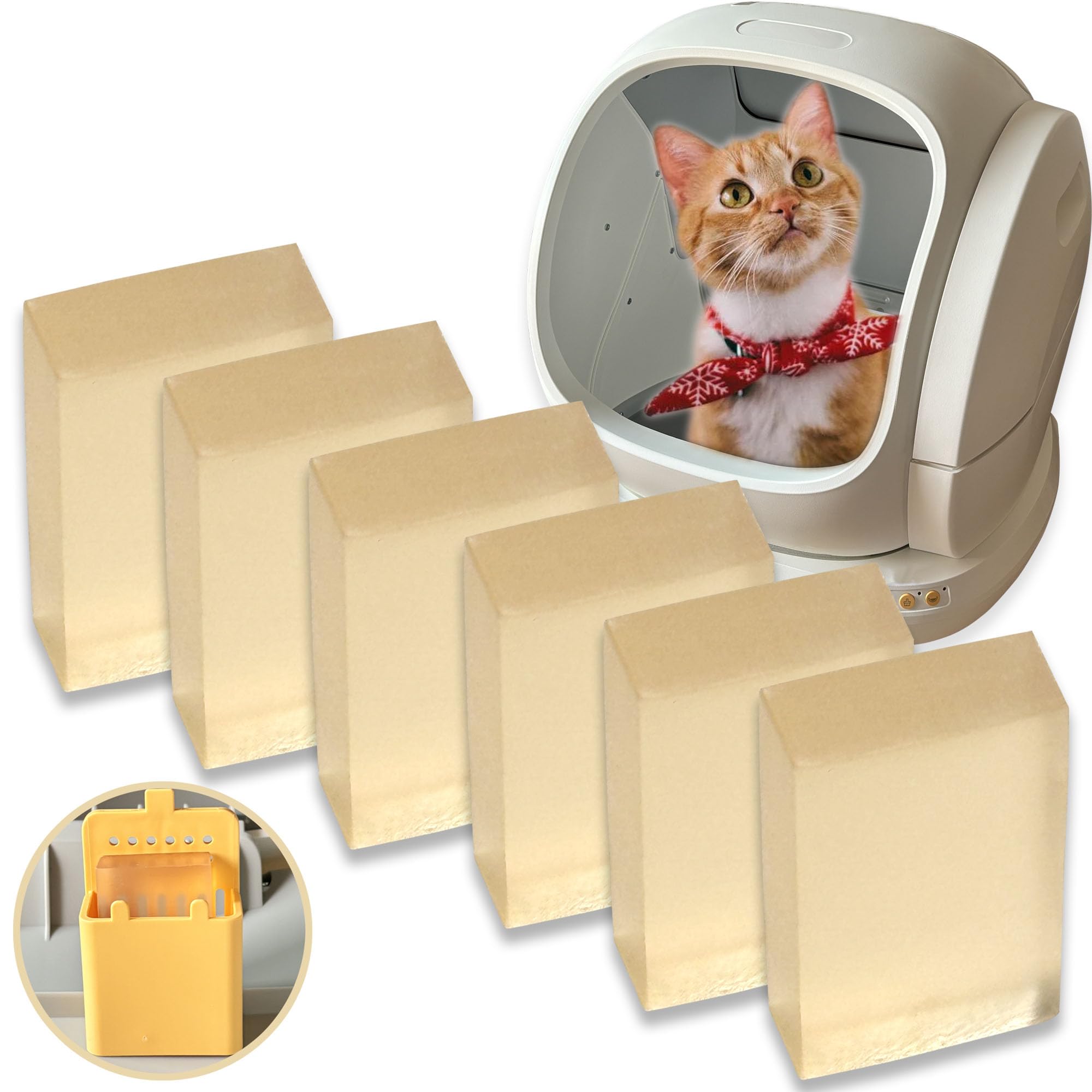 Paquete de 6 eliminadores de olores para mascotas MeoWant caja de arena automática para gatos, gel desodorante de control de olores de mascotas para caja de arena para gatos MeoWant autolimpiante