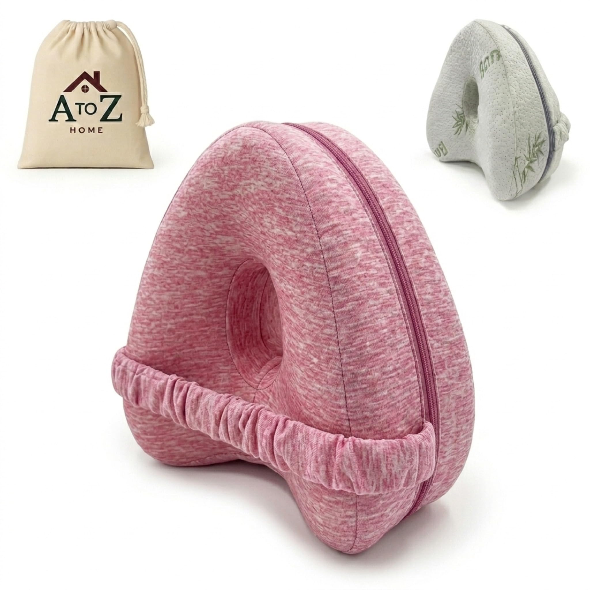 A to Z Home Leg Pillow, Knee Pillow, Pillow for Side Sleepers, Leg Support pillow, Knee pillow for sleeping on side, Bamboo Cover with Extra Pink Color Pillow Cover and Carry bag