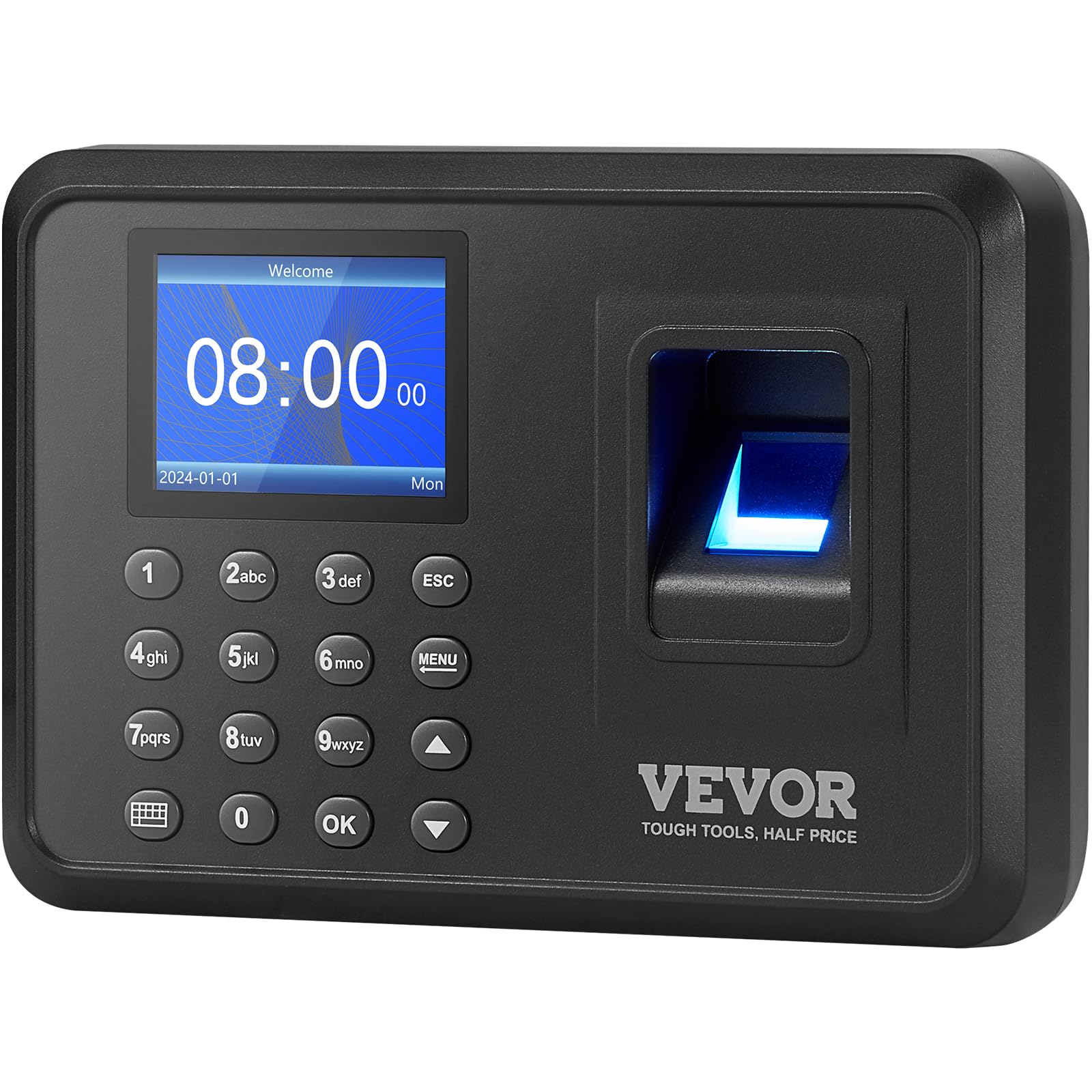 VEVOR Control Horario para Empleados Reloj de Fichar con Huella Dactilar y Entrada de Pin Reloj de Tiempo Biométrico Independiente Reloj de Registro de Tiempo 1000 Huellas Dactilares 12 Idiomas
