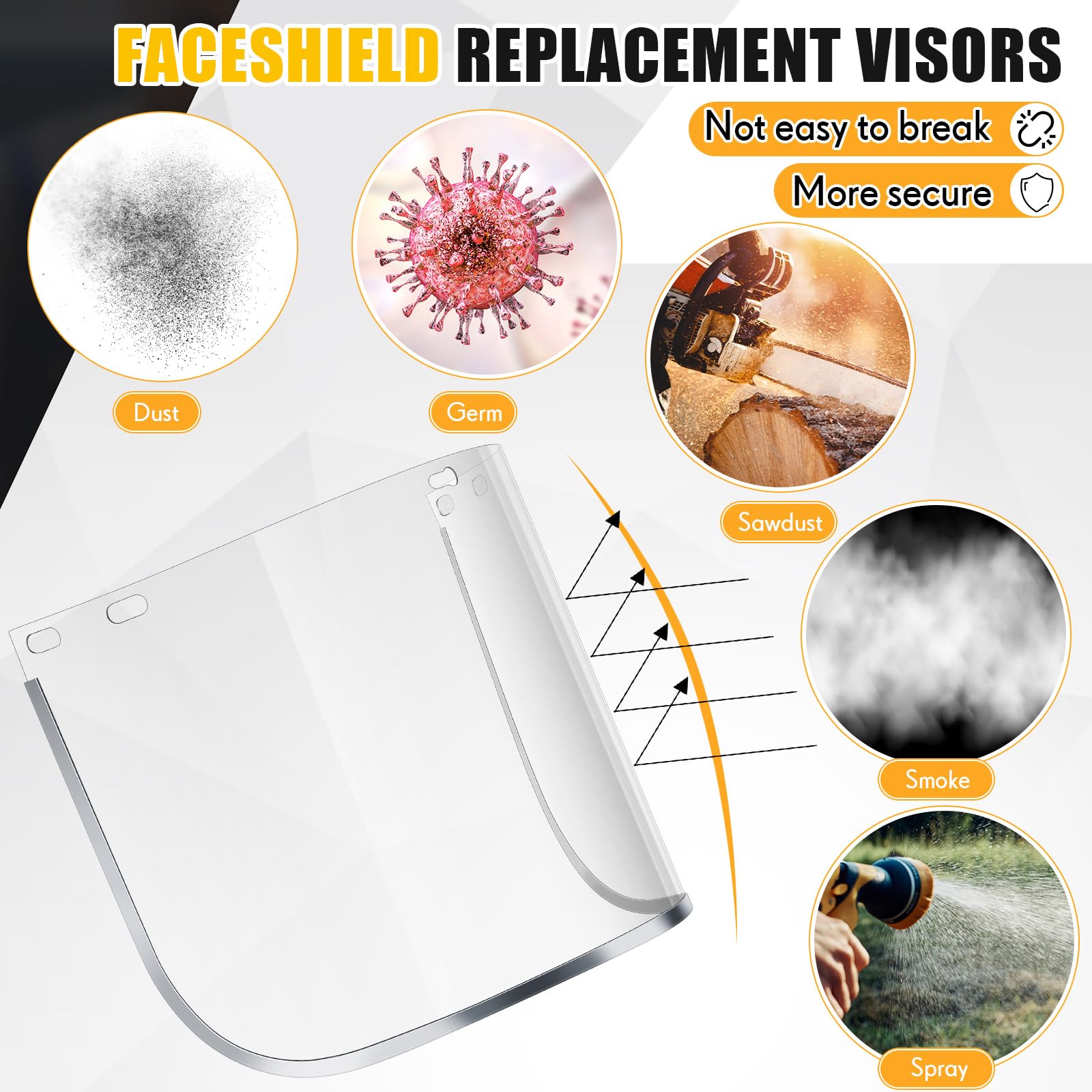 Kingdder 6 viseras de repuesto para la cara, resistentes a la seguridad, transparentes, para moler y cortar (PET, borde de aluminio)