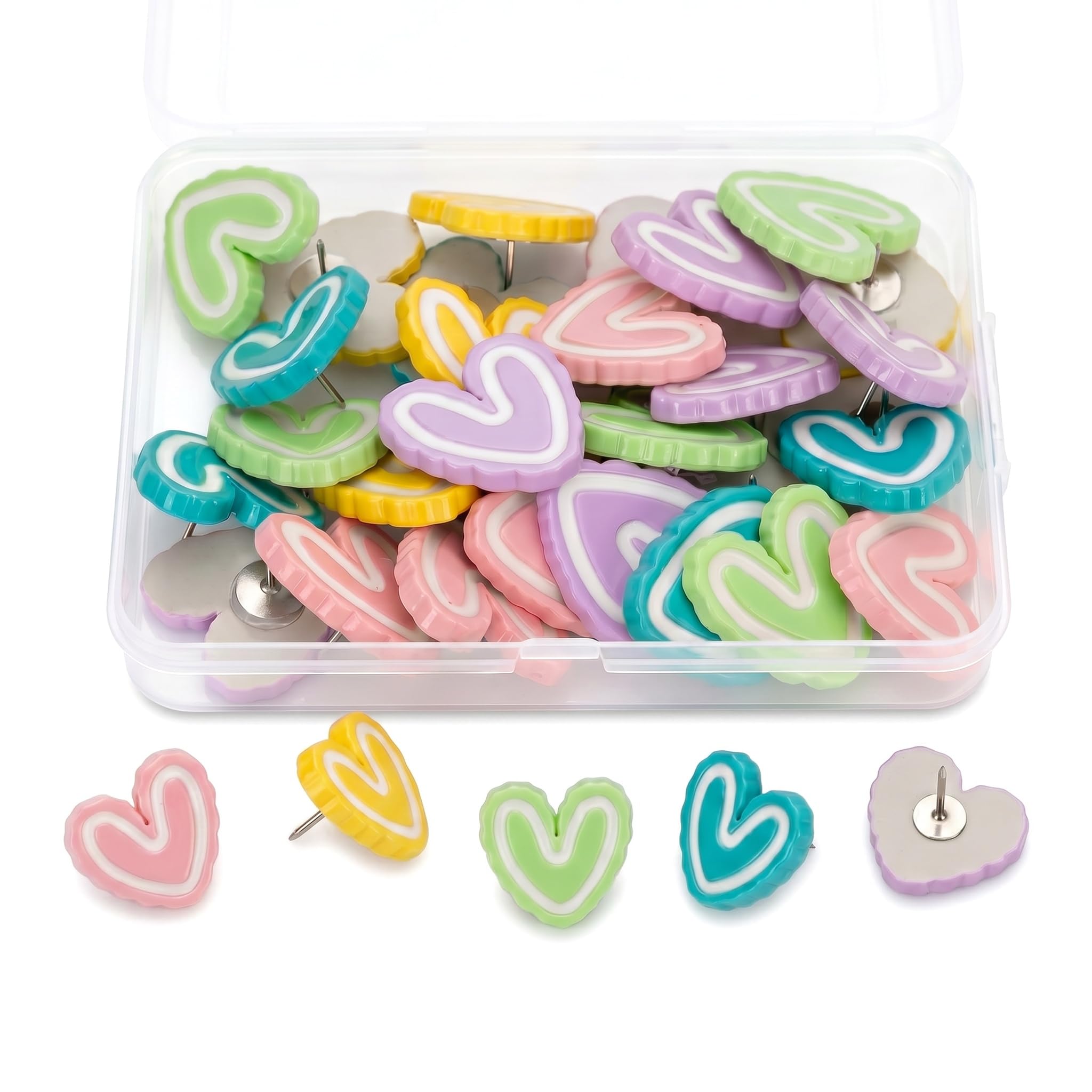 30 Pcs Drawing Pins, Thumb Tacks, Push Pins for Pinboard, Cork Board, Wall and Notice Board, Cute Tacks Thumbtacks, Decorative Heart Pin for Home Office Posters Photos Postcards Maps