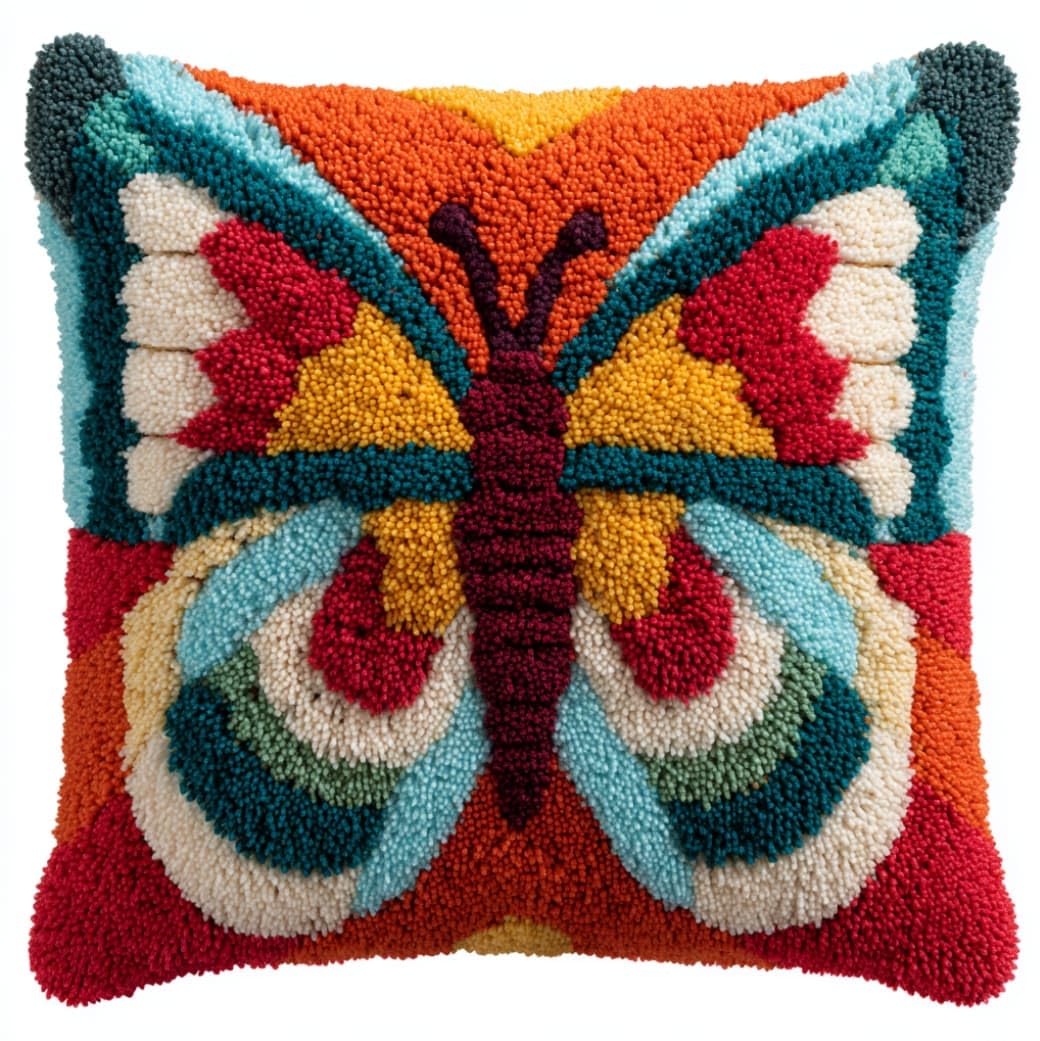 AxiangziK DIY Latch Hook Pillow Kit 43x43cm,Colorful Butterflies