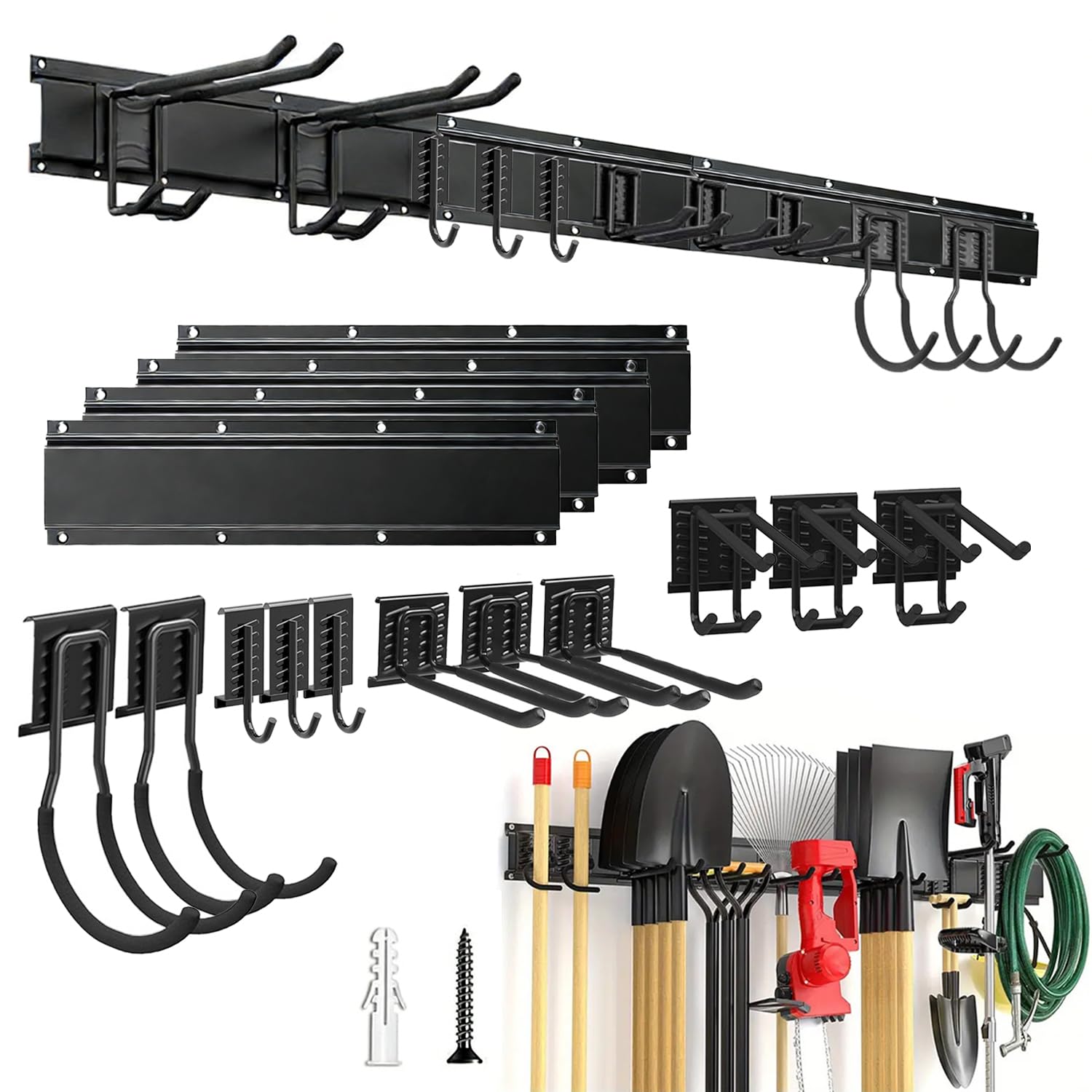 Étagère De Rangement Pour Outils De Garage De 64 Pouces, Avec 10 Crochets, Étagère Murale De Garage,Rangement Pour Outils De Jardin, Supporte Jusqu'à 500 Livres, Position Réglable