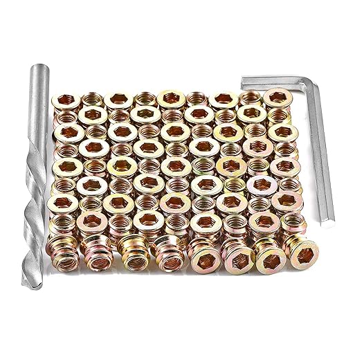 Miniatura 3 de 100 Pieces 14 "- 20 x 10mm Wood Inserts Bolt Furniture Screws Nut Thread Wood Insert Bolt Fastener Connector Hex Socket Drive for Wood Furniture