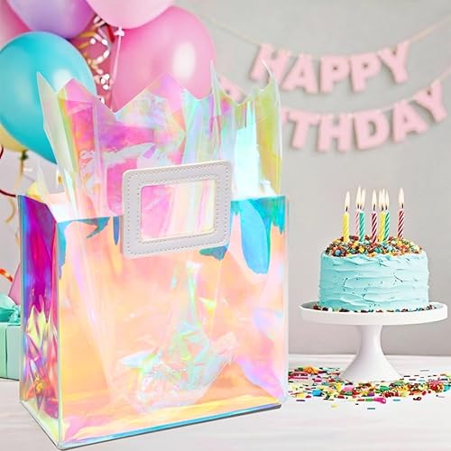 Miniatura 114 de Bolsa de regalo holográfica con papel de seda, reutilizable, bolsa de regalo de cumpleaños para mujeres y niñas, iridiscente, despedida de soltera