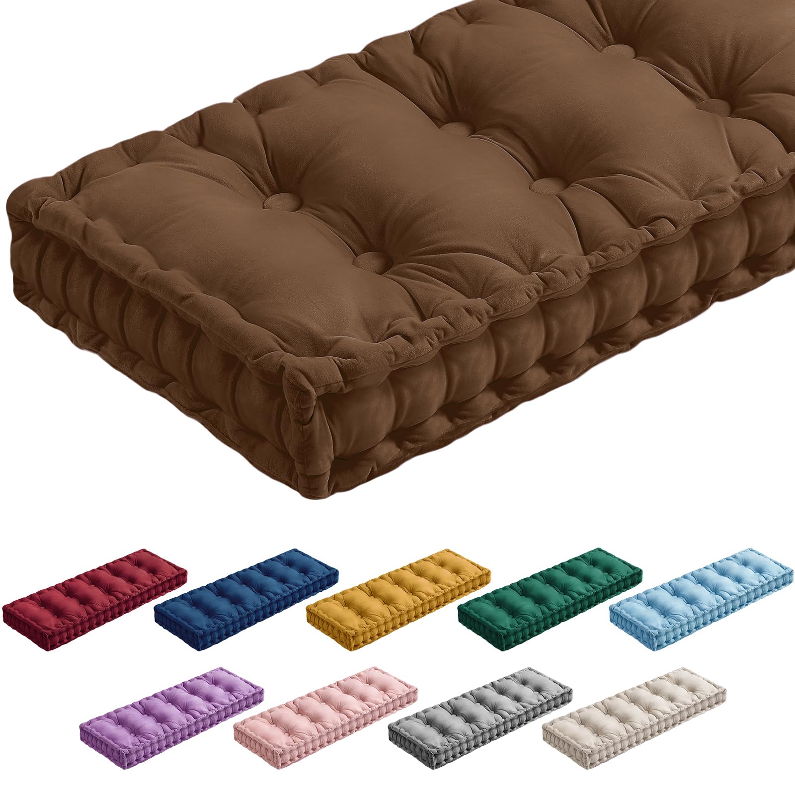 Threehoney Bench Cushions for Indoor Furniture 42x16 in Velvet Kitchen Dining Piano Window Seat Cushion, Tufted Patio Porch Swing Thicken Bench Pad
