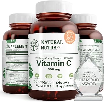 Natural Nutra Vitamin C Supplement for Kids & Adults, 100 Vegan Wafers