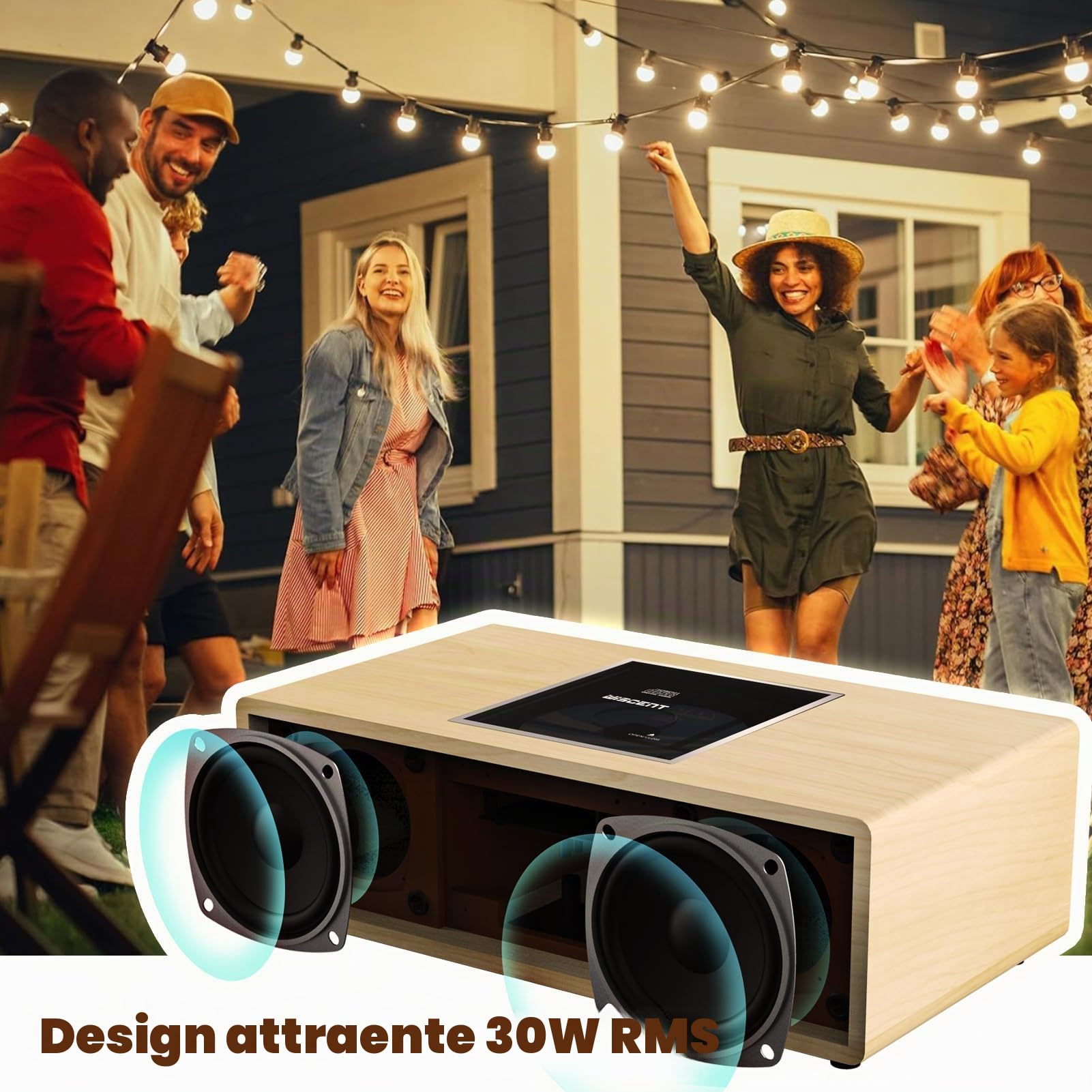 Impianto Stereo Casa Hi-Fi Radio DAB+ Lettore CD Bluetooth 5.0 FM USB 30W Design Retro Legno