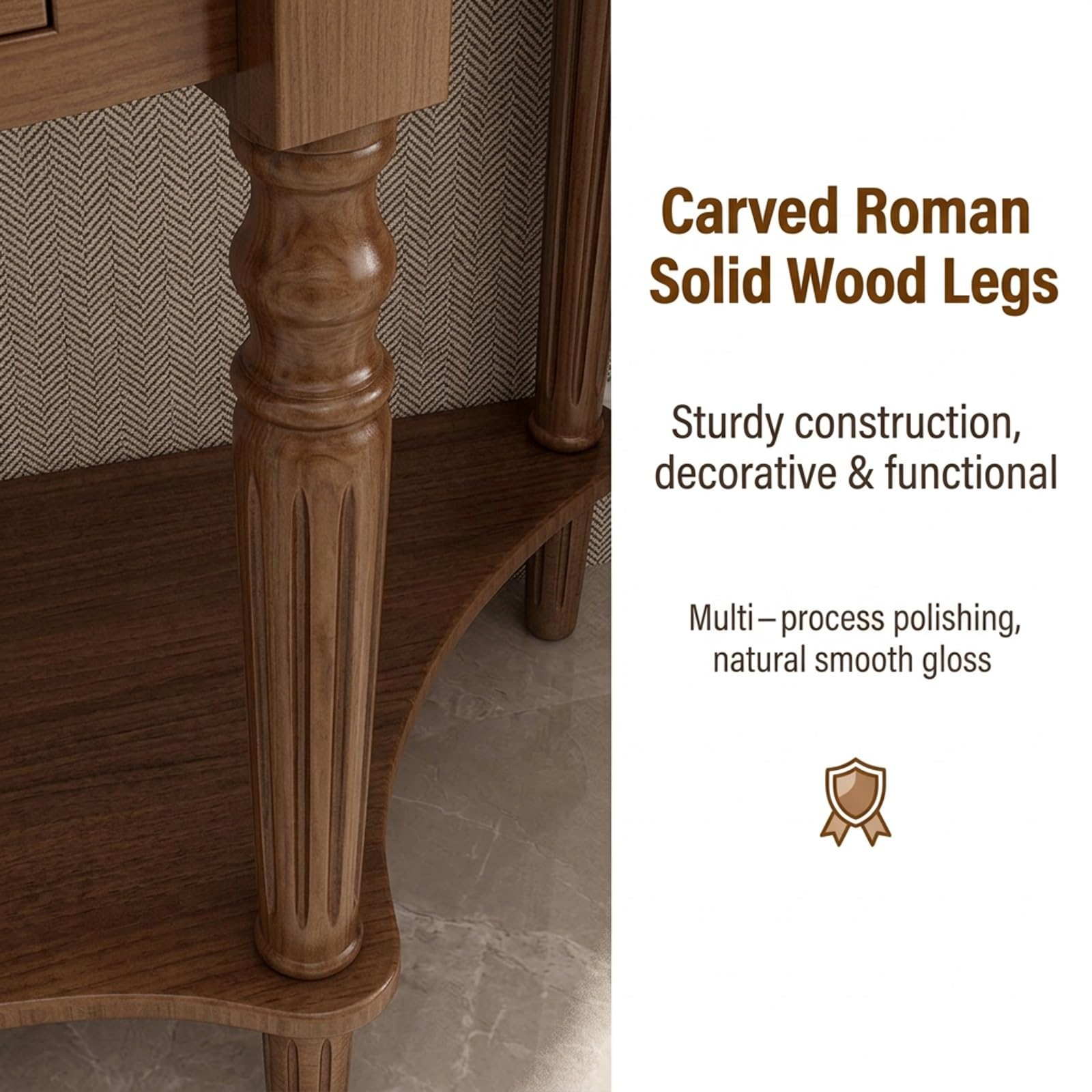 Console Demi-Lune en Bois avec tiroir – Console d’entrée étroite avec Rangement/Table d’appoint Demi-Lune Vintage pour canapé, adaptée au Salon, à l’entrée(Dark Walnut,90cm/35.4in)