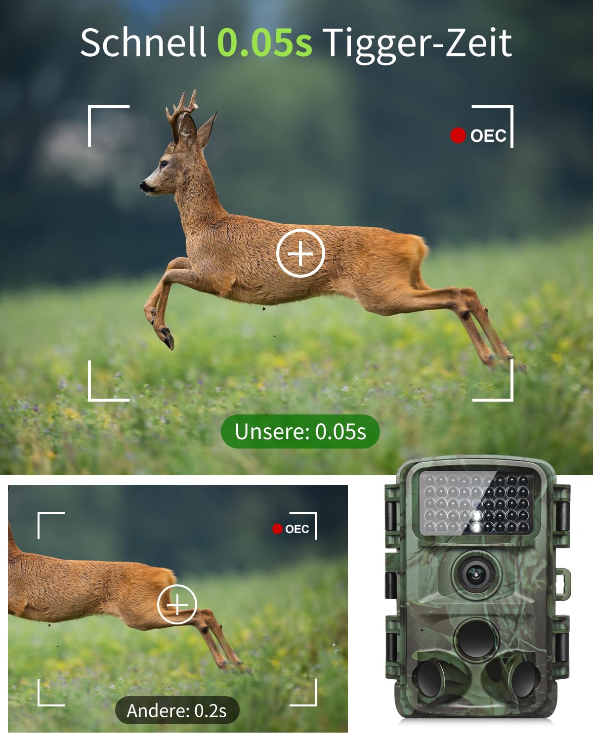 KJK 4K 64MP Wildkamera mit 64GB Speicherkarte, Wildtierkamera mit Nachtsicht, 0.05s Auslöser Bewegungsaktiviert, IP67 Wasserdicht 130° Weitwinkel 45 Stücks Infrarot-LEDs Schimmer Wildkamera