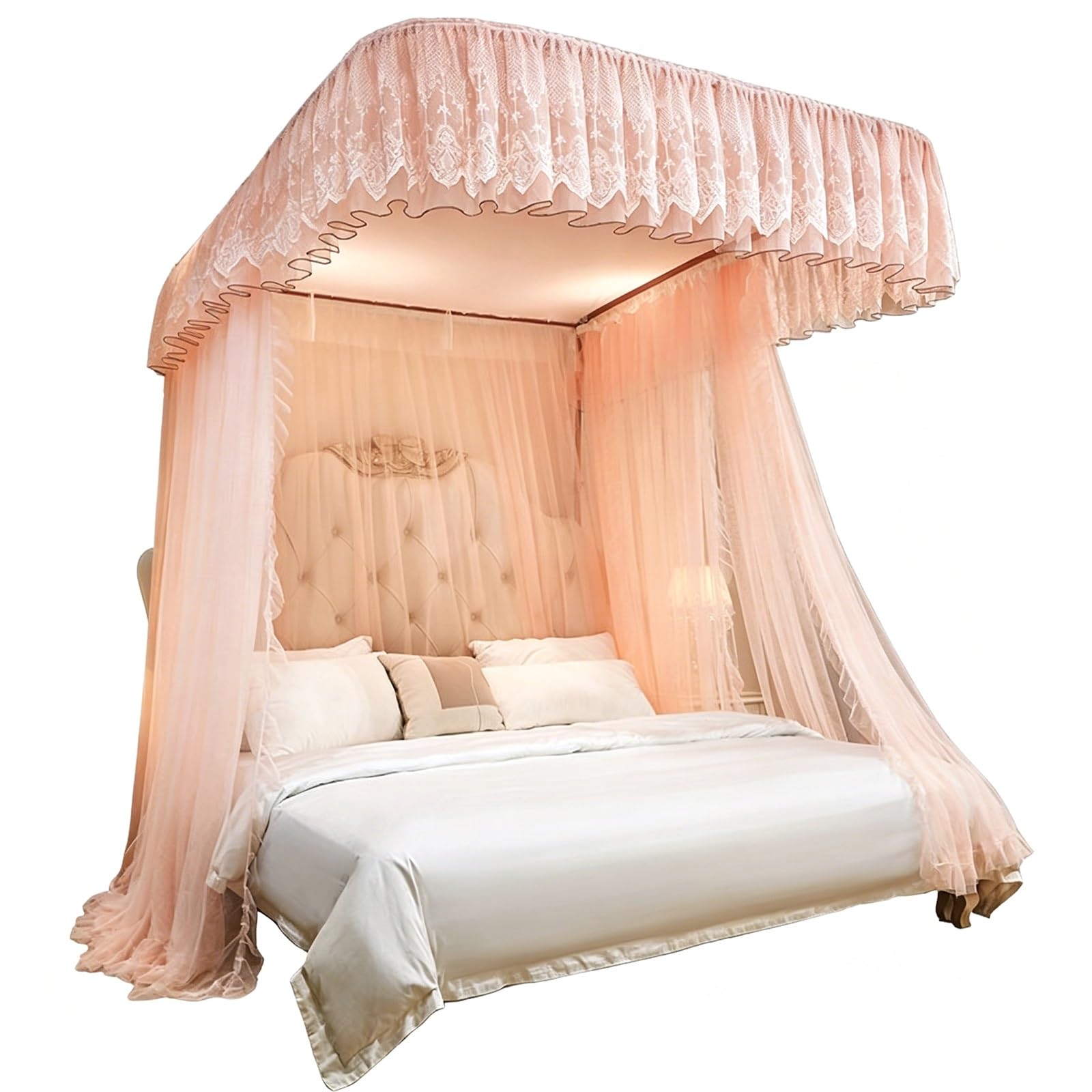 SARKEY U-Shaped Rail Bed Canopy Curtain,3 Opening Mosquito Net,for Girls Women(PK,180x200x210cm(71"x79"x83"))