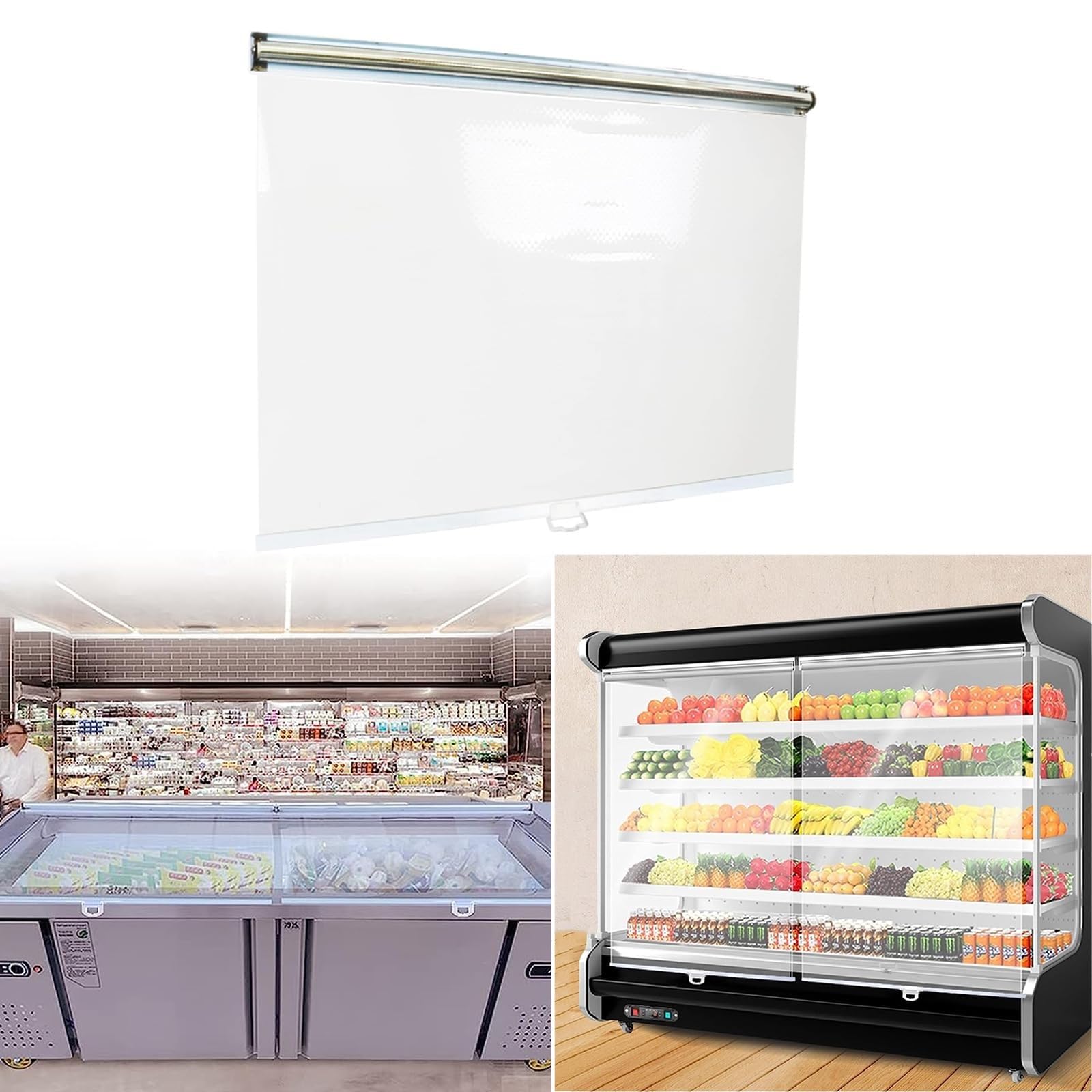 Clear Roll Up Blinds Waterproof Supermarket Deli Cabinet Clear Roller Shade,Plastic Roll-up Screen With Handle,Dustproof Keep Fresh(W150xH150cm(59x59in))