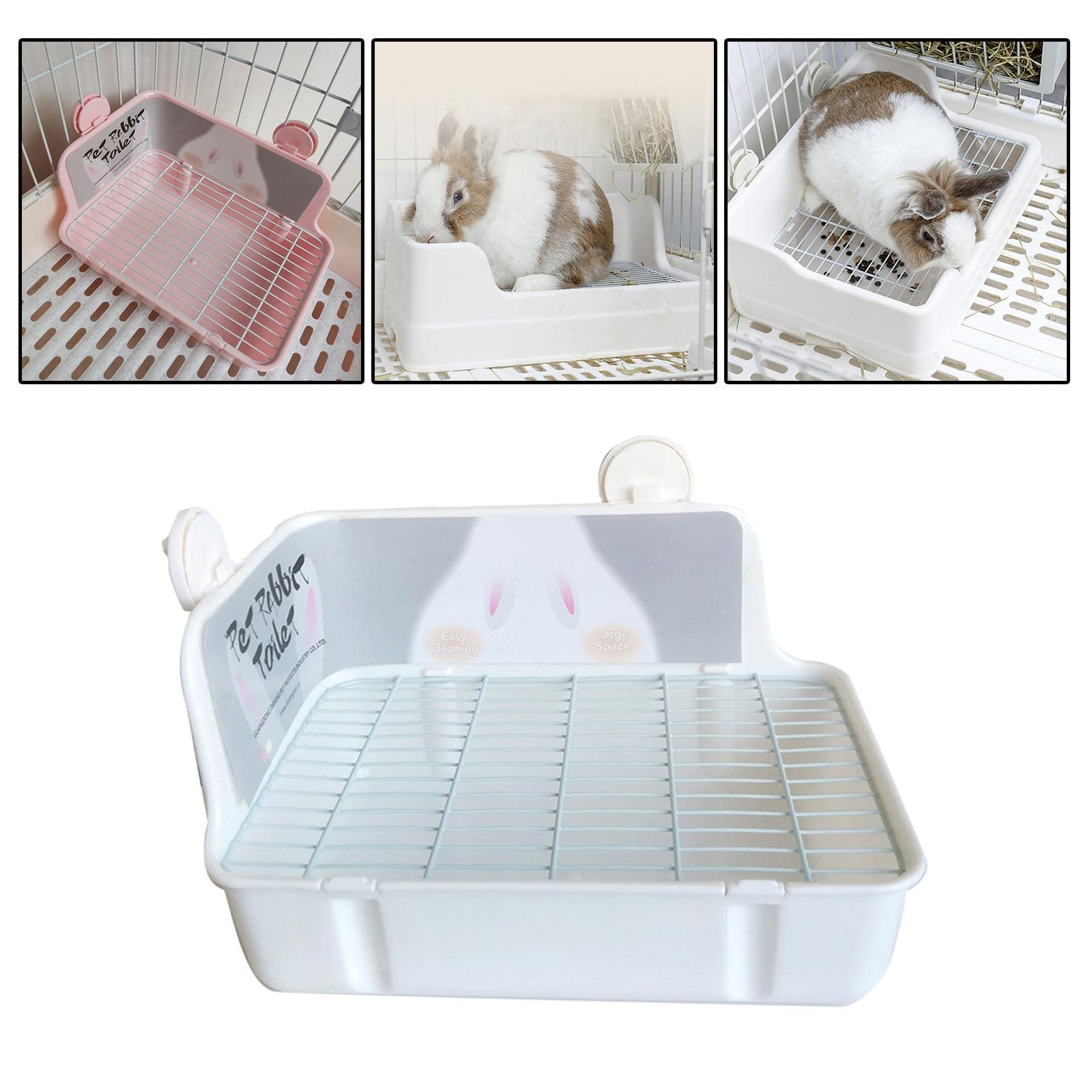 perfk Caja de Arena para Conejos, Bandeja de Esquina para Entrenador de Orinal, Jaula de Ropa de Cama, Limpieza Portátil Estable, Inodoro, Chinchilla, Blanco Gris
