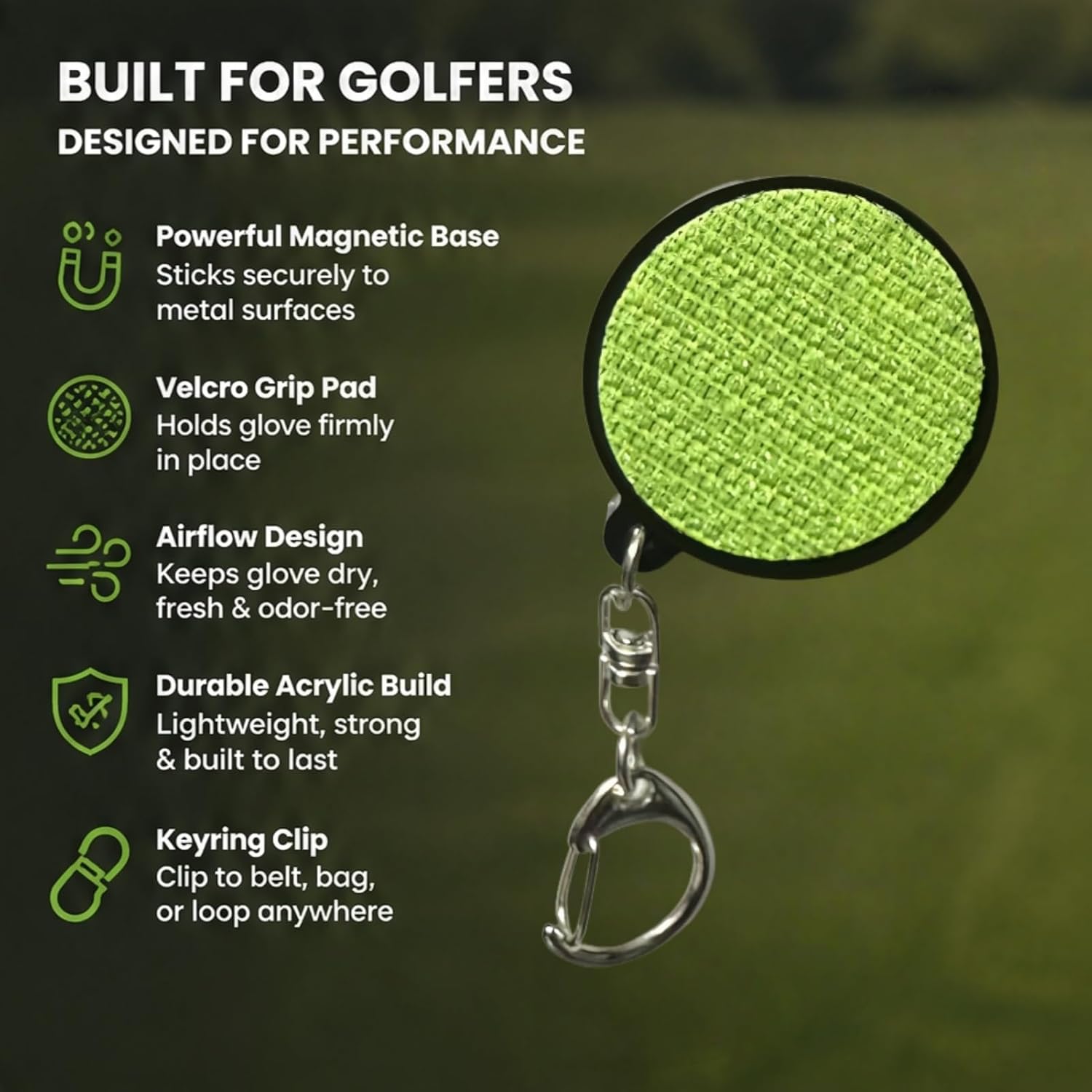 Magnetic Golf Glove Holder Clip – Strong Neodymium Magnet & Grip Pad – Attaches to Golf Cart, Bag or Belt – Keeps Gloves Dry, Fresh & Secure – Hand-Assembled Acrylic Golf Accessory for Men & Women image 3