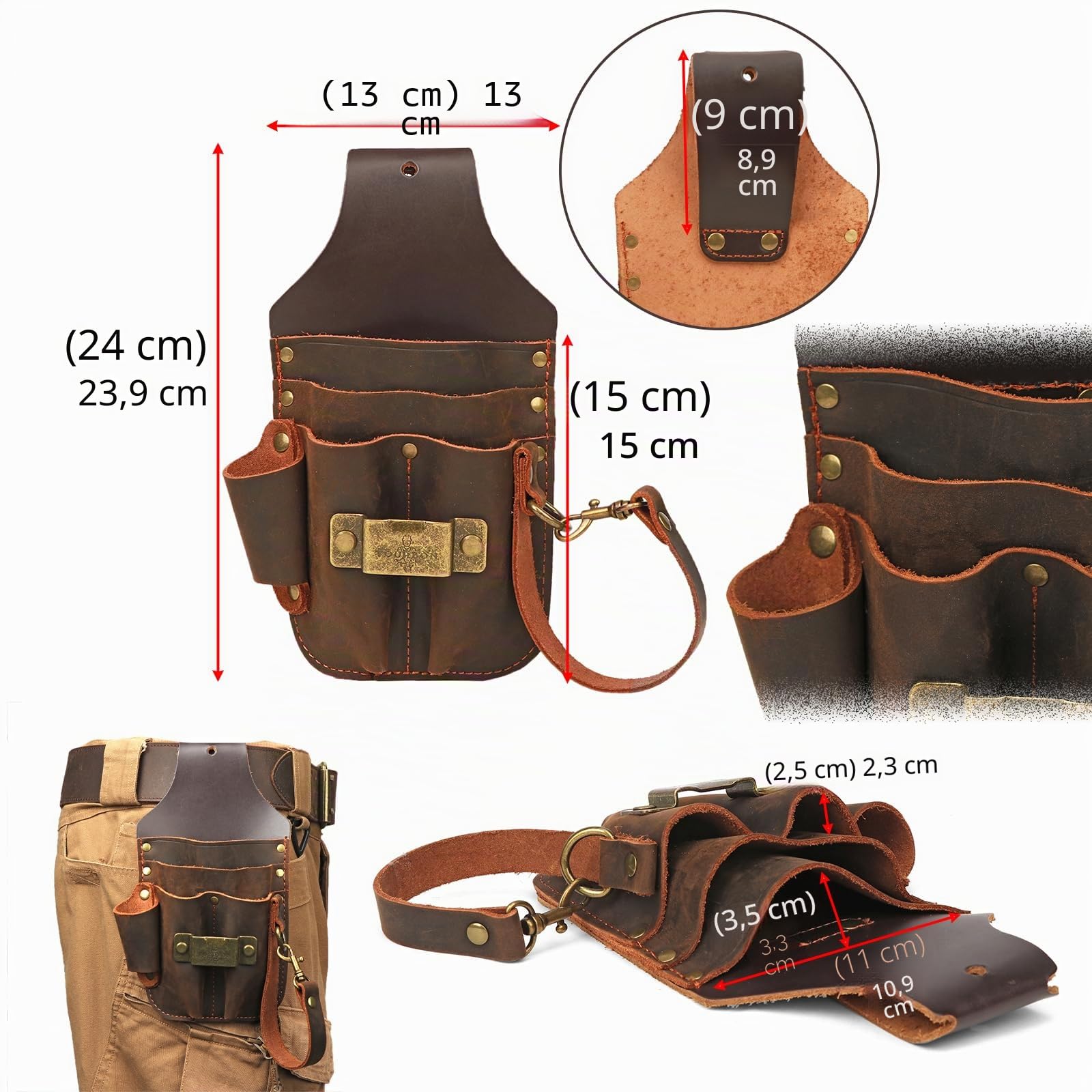 TOURBON Organizador de herramientas de cuero, soporte de herramientas, bolsa de cintura para constructores, carpinteros, electricistas