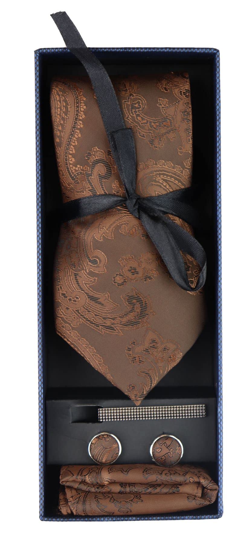 TruClothing.com Cravate motifs cachemire paisley coffret avec pochette et boutons de manchette tissu floral satiné